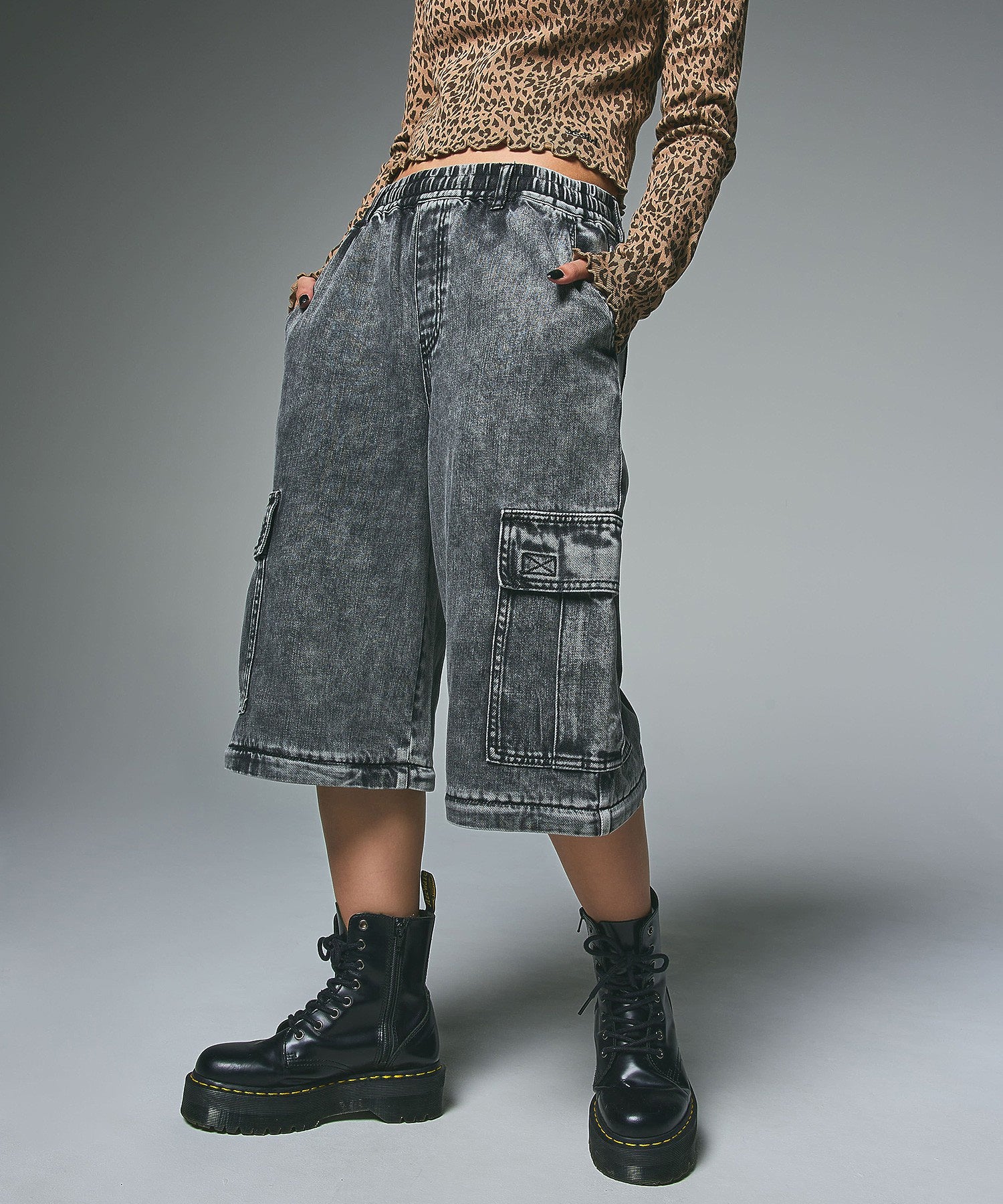 WASHED 2WAY WIDE LEG CARGO PANTS