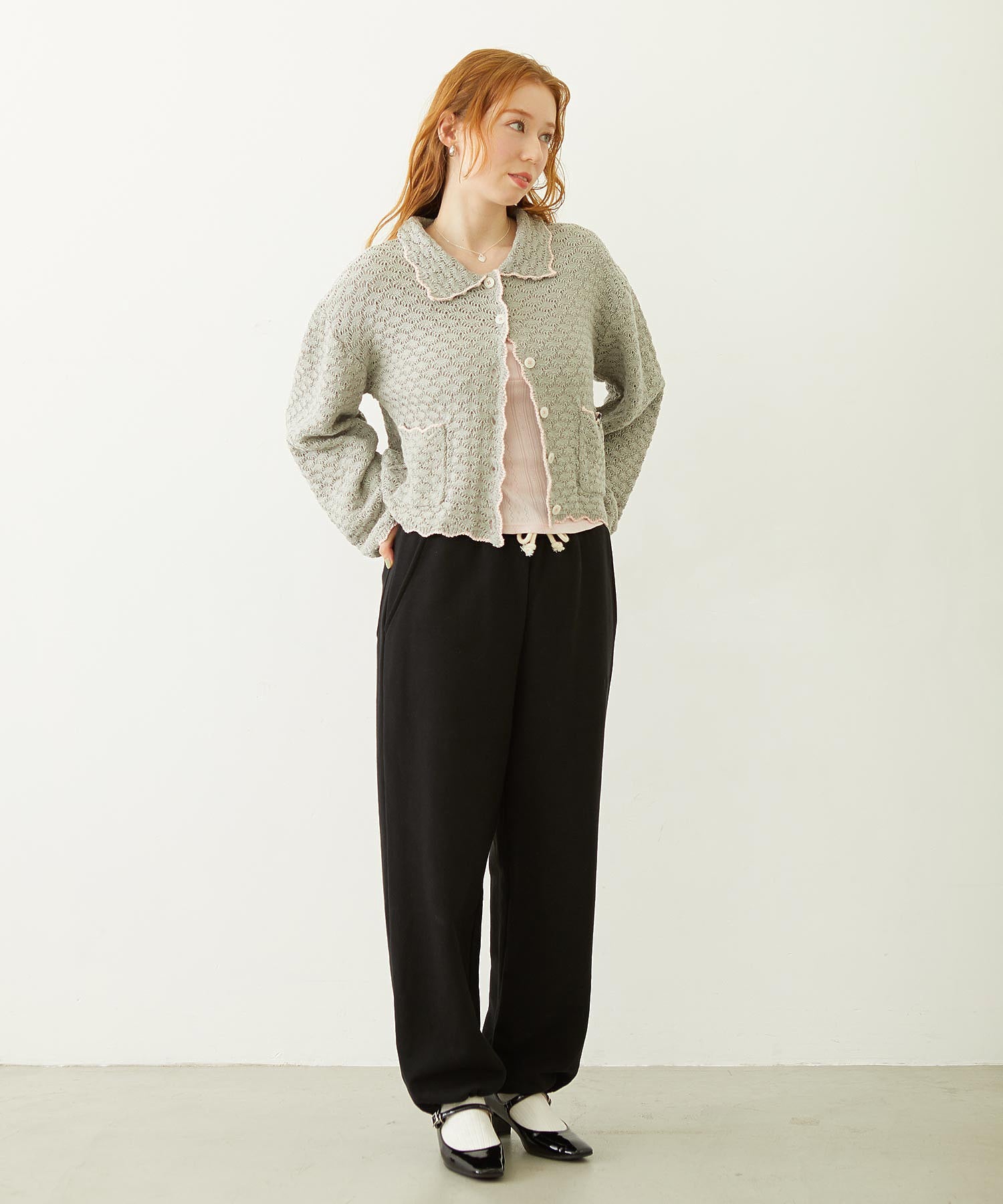 OPEN COLLAR CONTRAST TRIM KNIT CARDIGAN