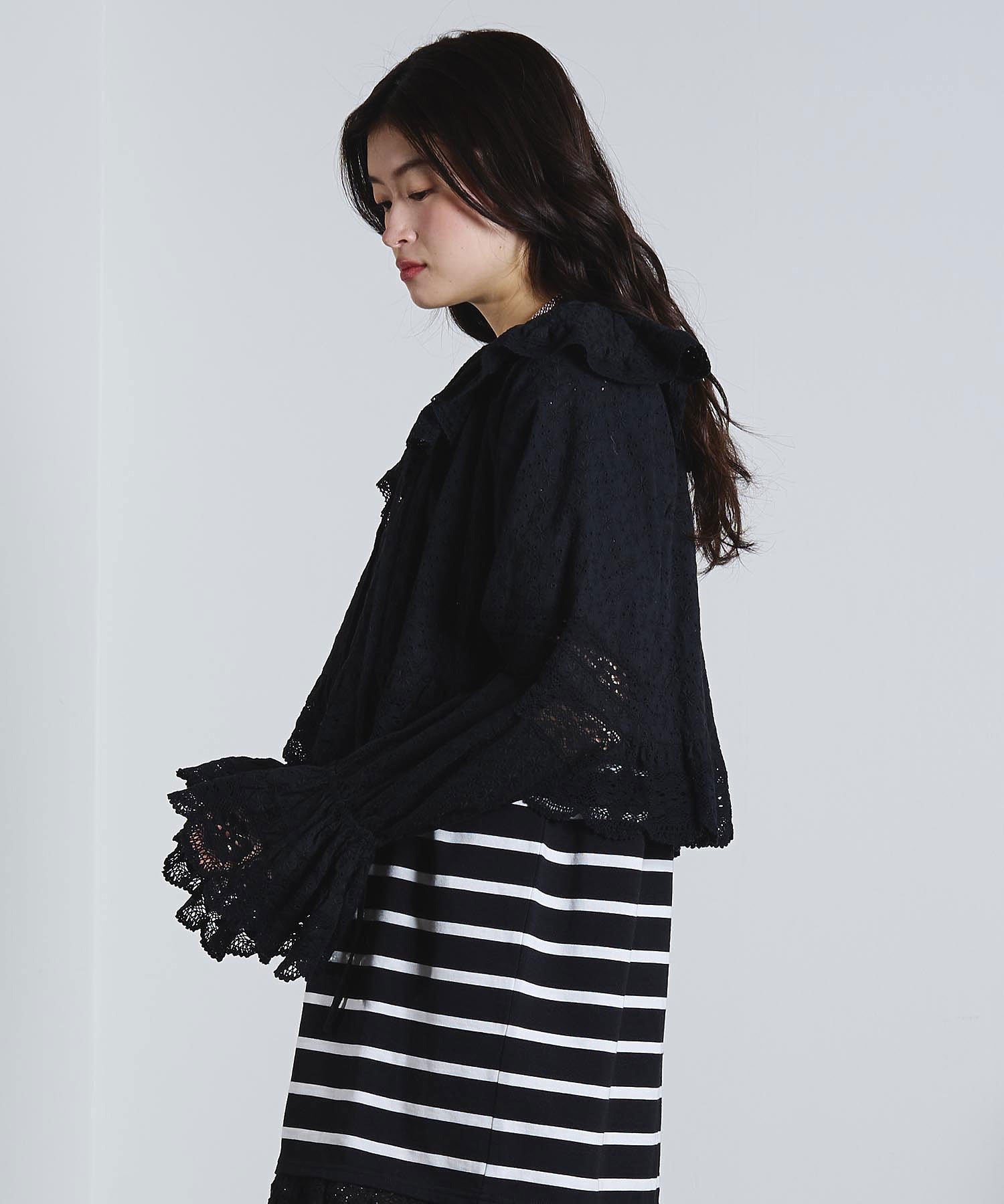 mag.by c/COTTON EMBROIDERY L/S FRILL SHIRT