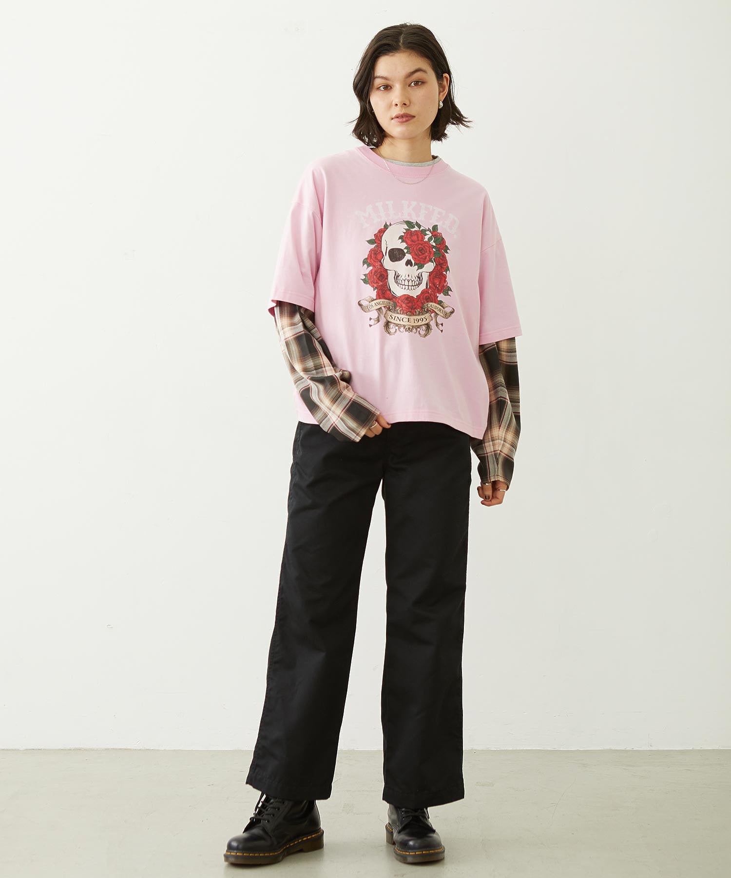 PLAID SLEEVES L/S TOP