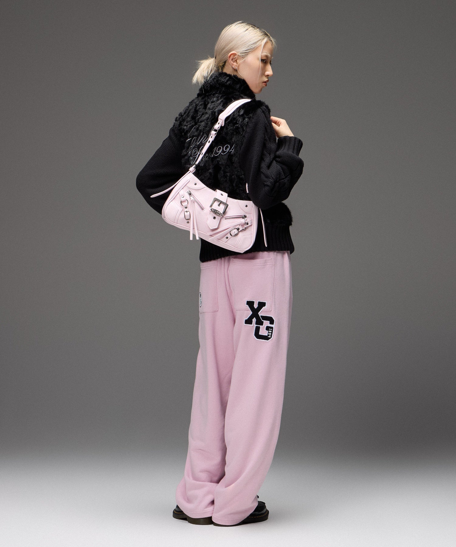 ZIP AND BELT FAUX LEATHER BAG