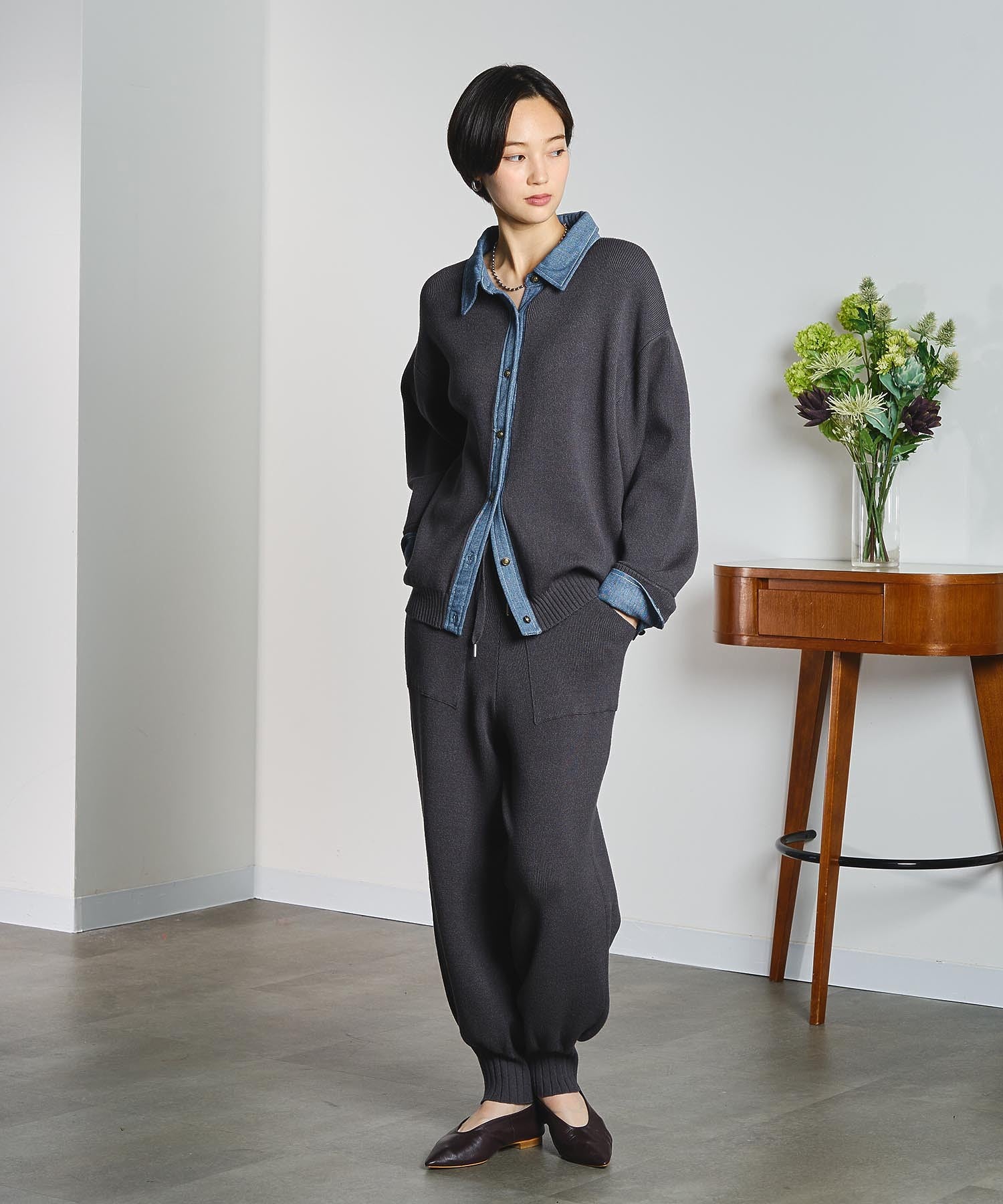 GENE HEAVENS/KNIT x DENIM CARDIGAN