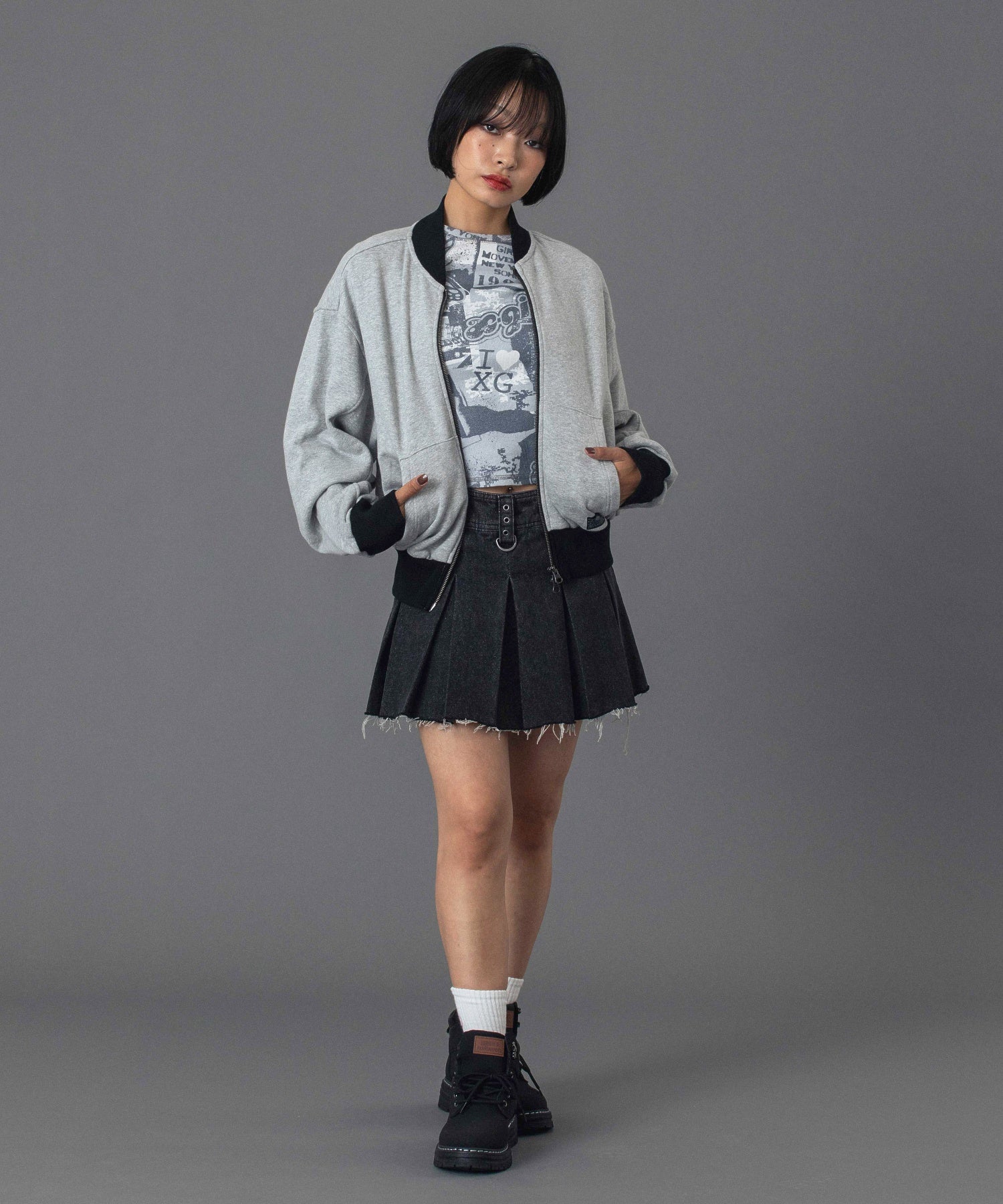 BOX PLEAT DENIM MINI SKIRT