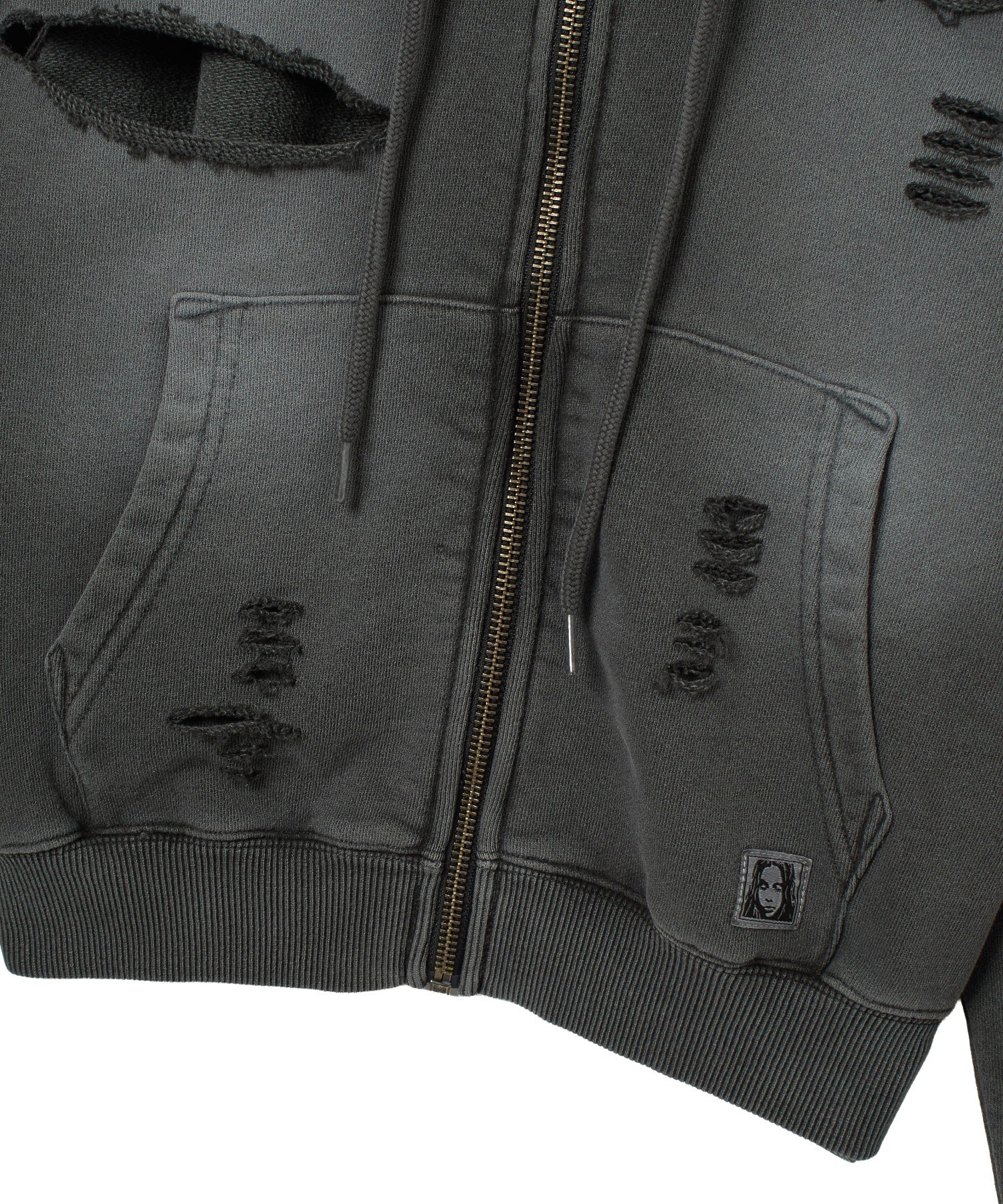 DISTRESSED ZIP UP SWEAT HOODIE