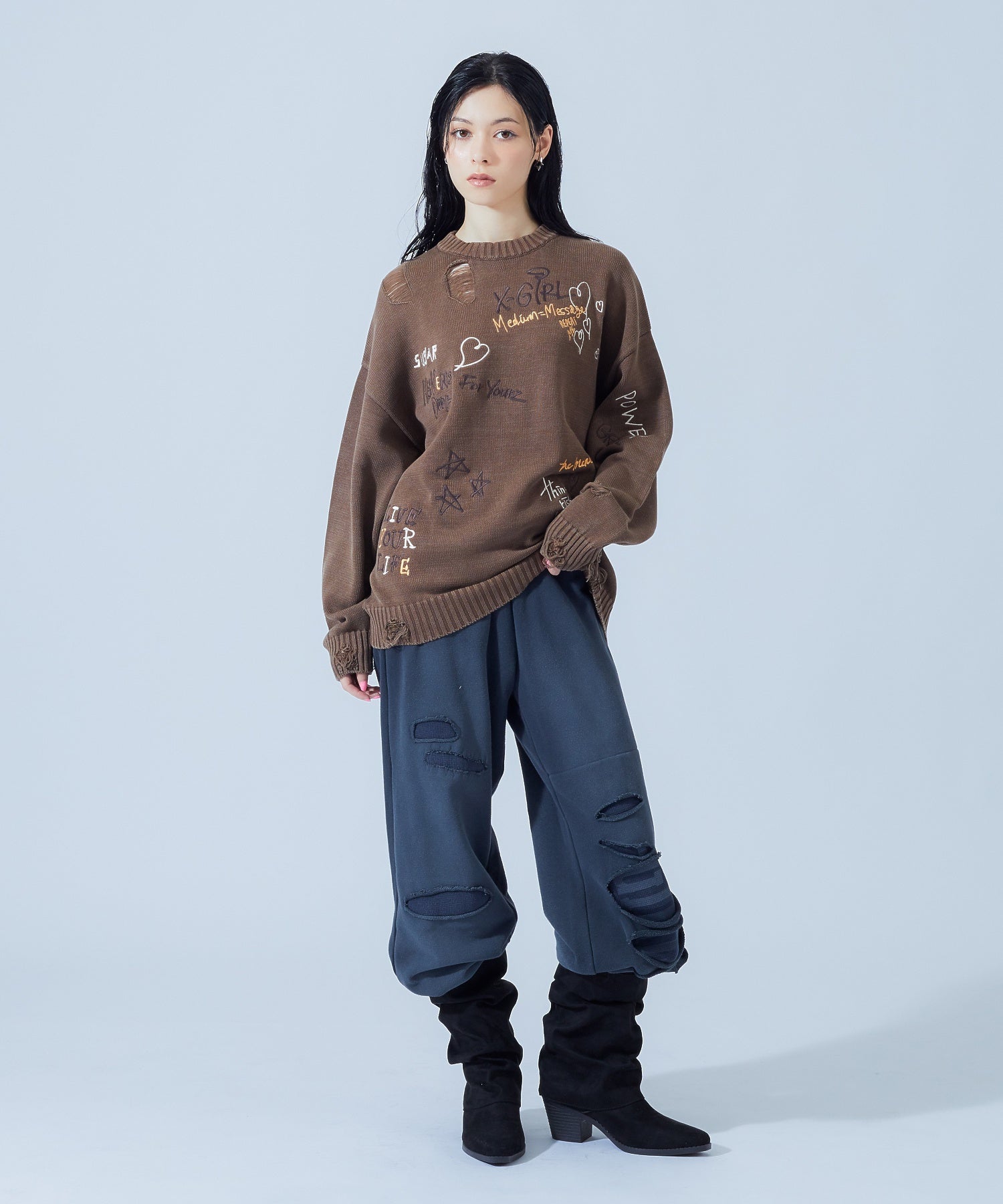 LAYERED DISTRESSED SWEATPANTS