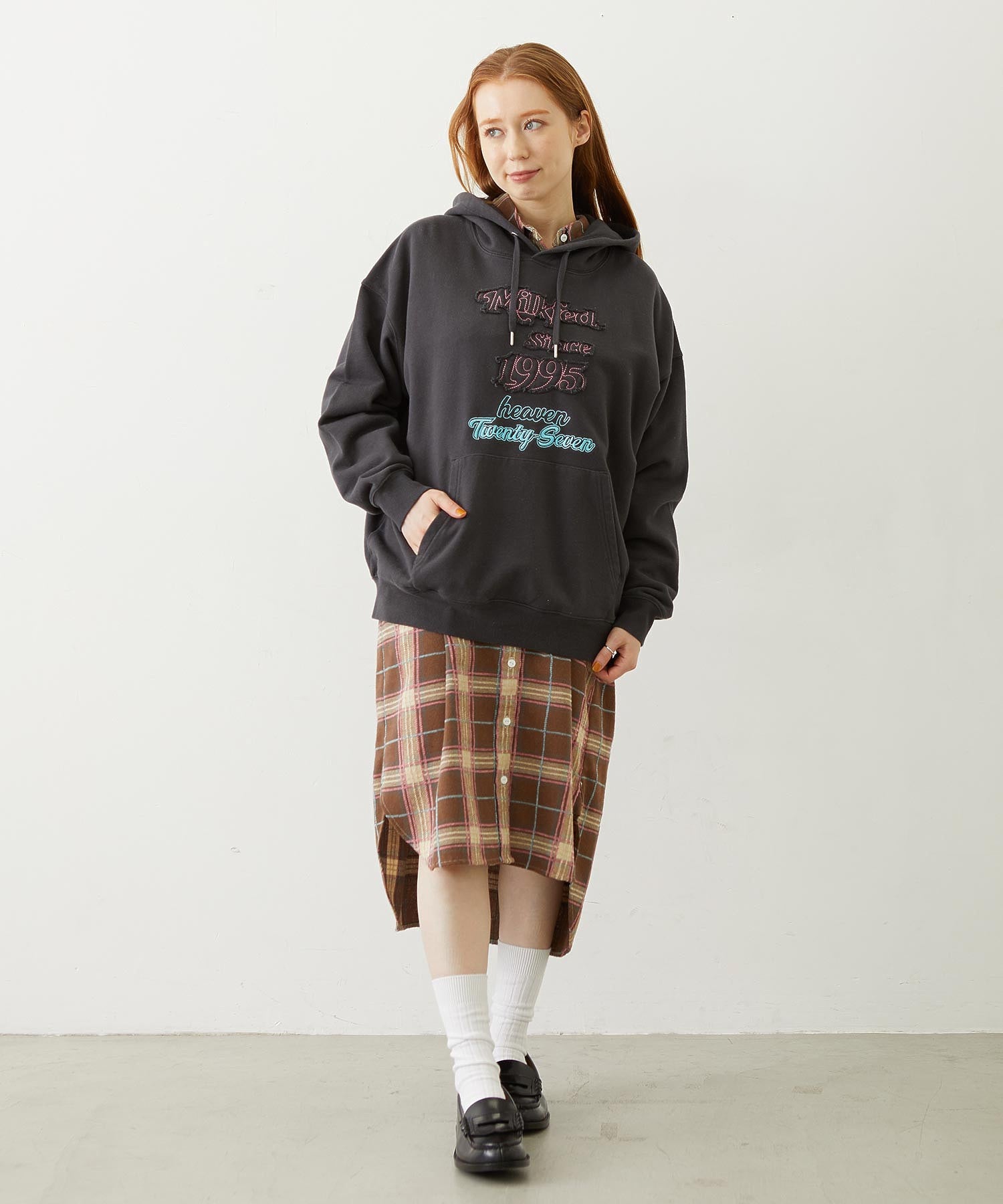 LOGO PLAID SHIRT DRESS