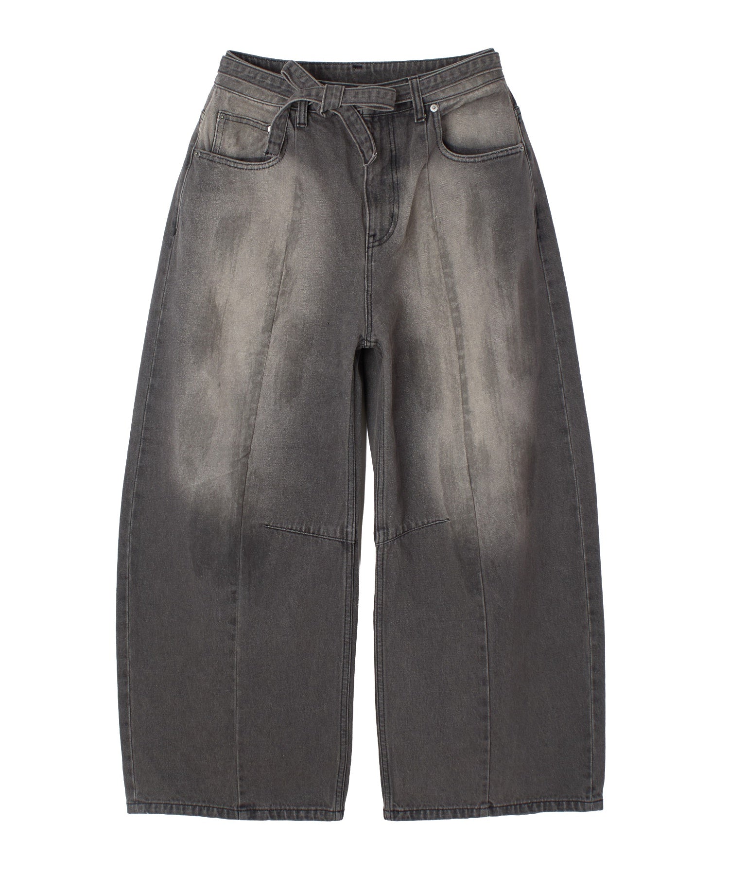 FADED FACE LABEL WIDE BAGGY DENIM PANTS