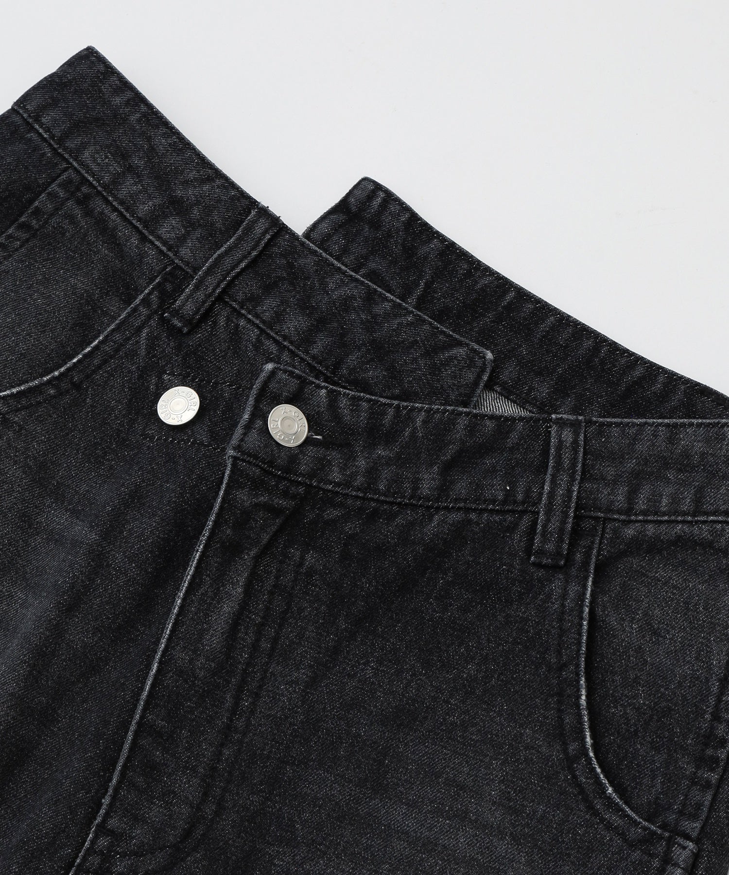 ASYMMETRIC WAIST BARREL LEG DENIM PANTS