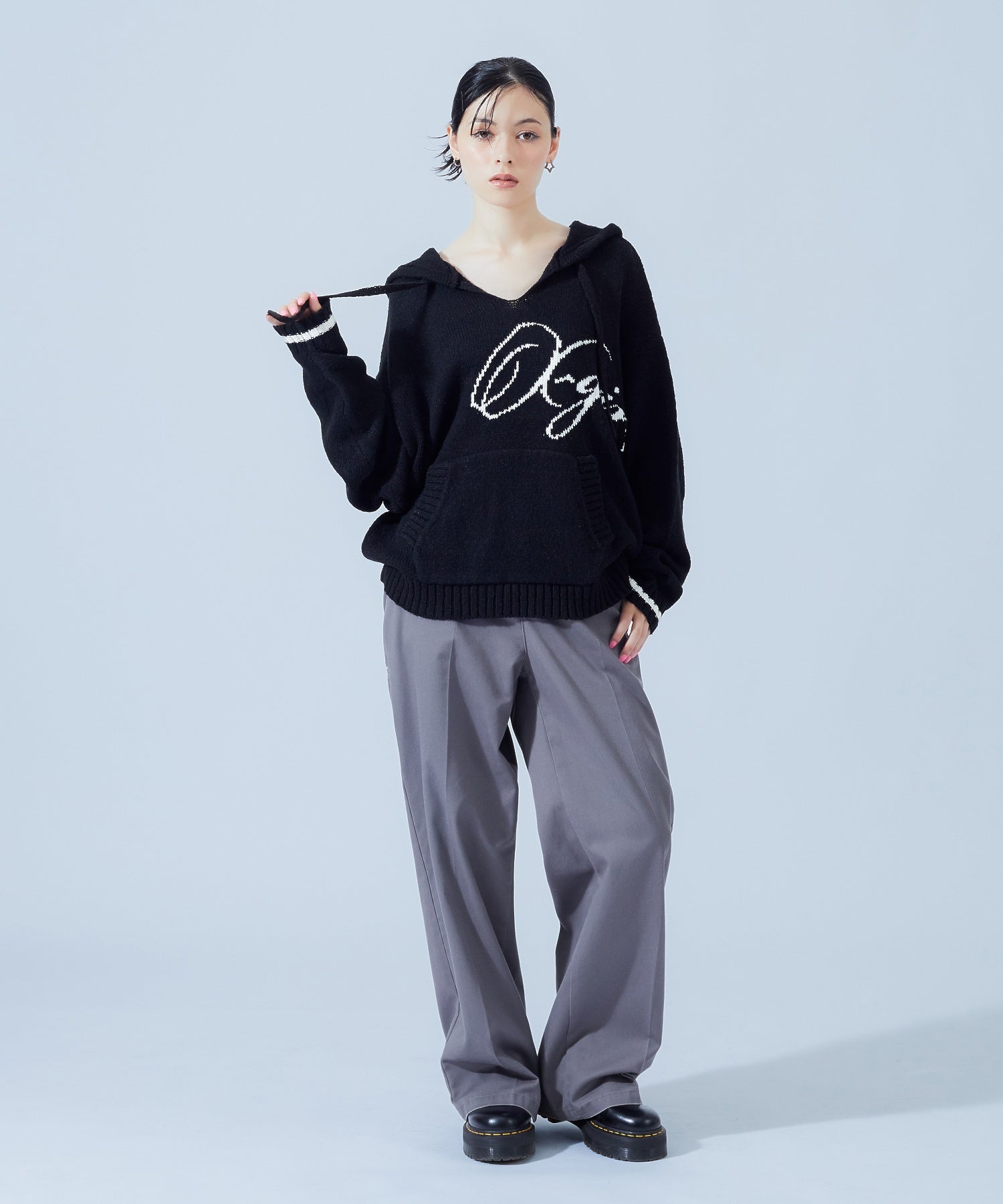 FACE LABEL FADED WIDE STRAIGHT EASY PANTS