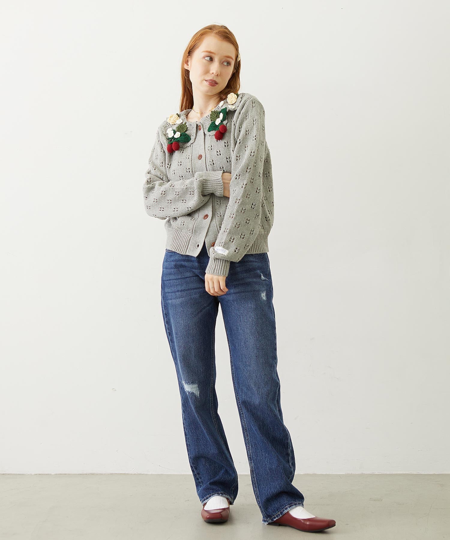 STRAWBERRY FLOWER KNIT CARDIGAN