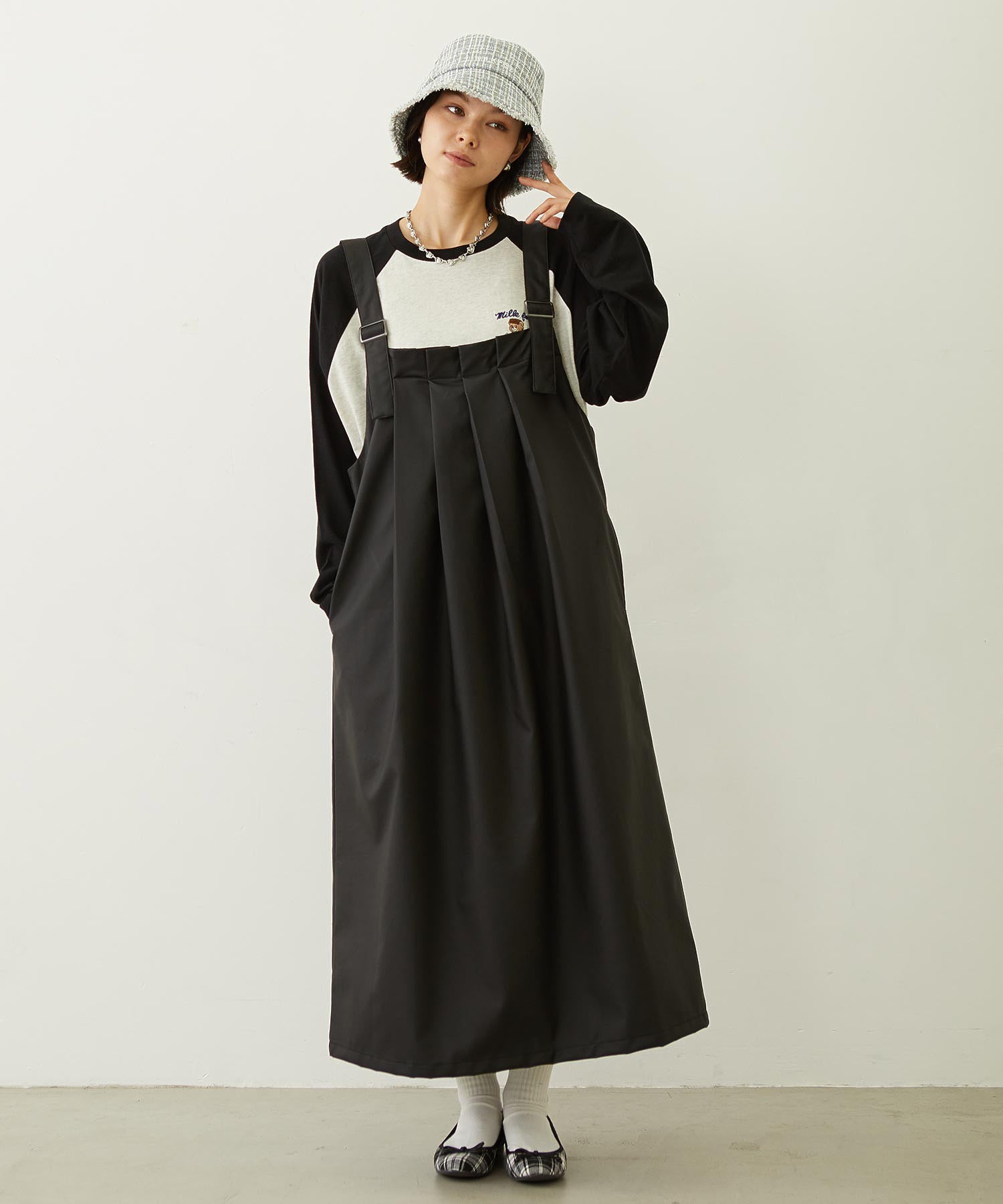 FAUX LEATHER TUCK DRESS