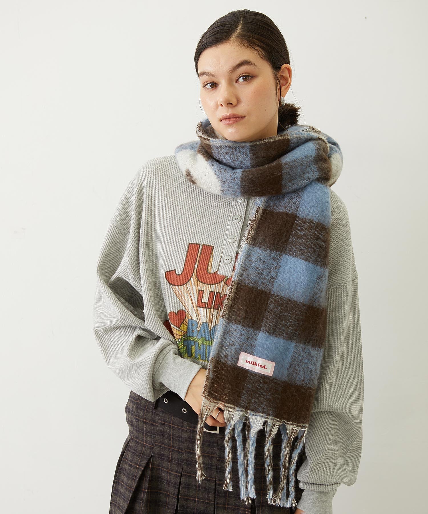 GINGHAM CHECK LOGO STOLE