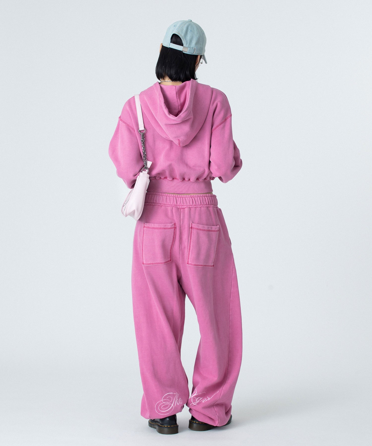 PIGMENT DYED SCRIPT LOGO COMPACT ZIP UP SWEAT HOODIE