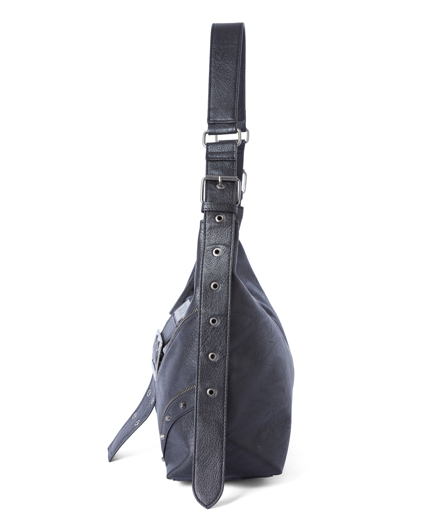 STUDDED PANELED FAUX LEATHER SHOULDER BAG