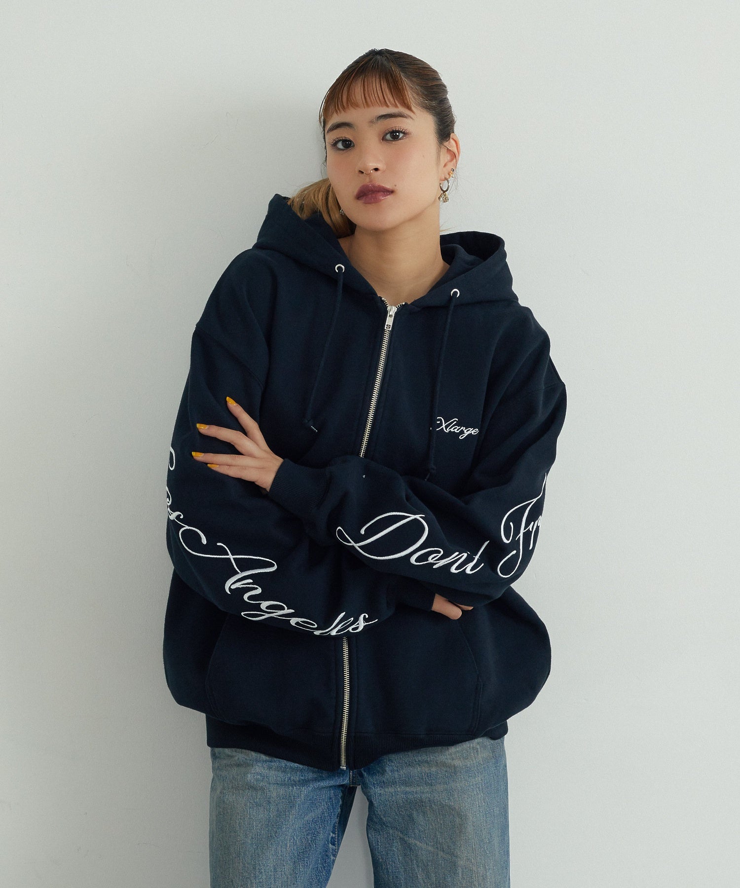 CURSIVE ZIP UP HOODED SWEATSHIRT
