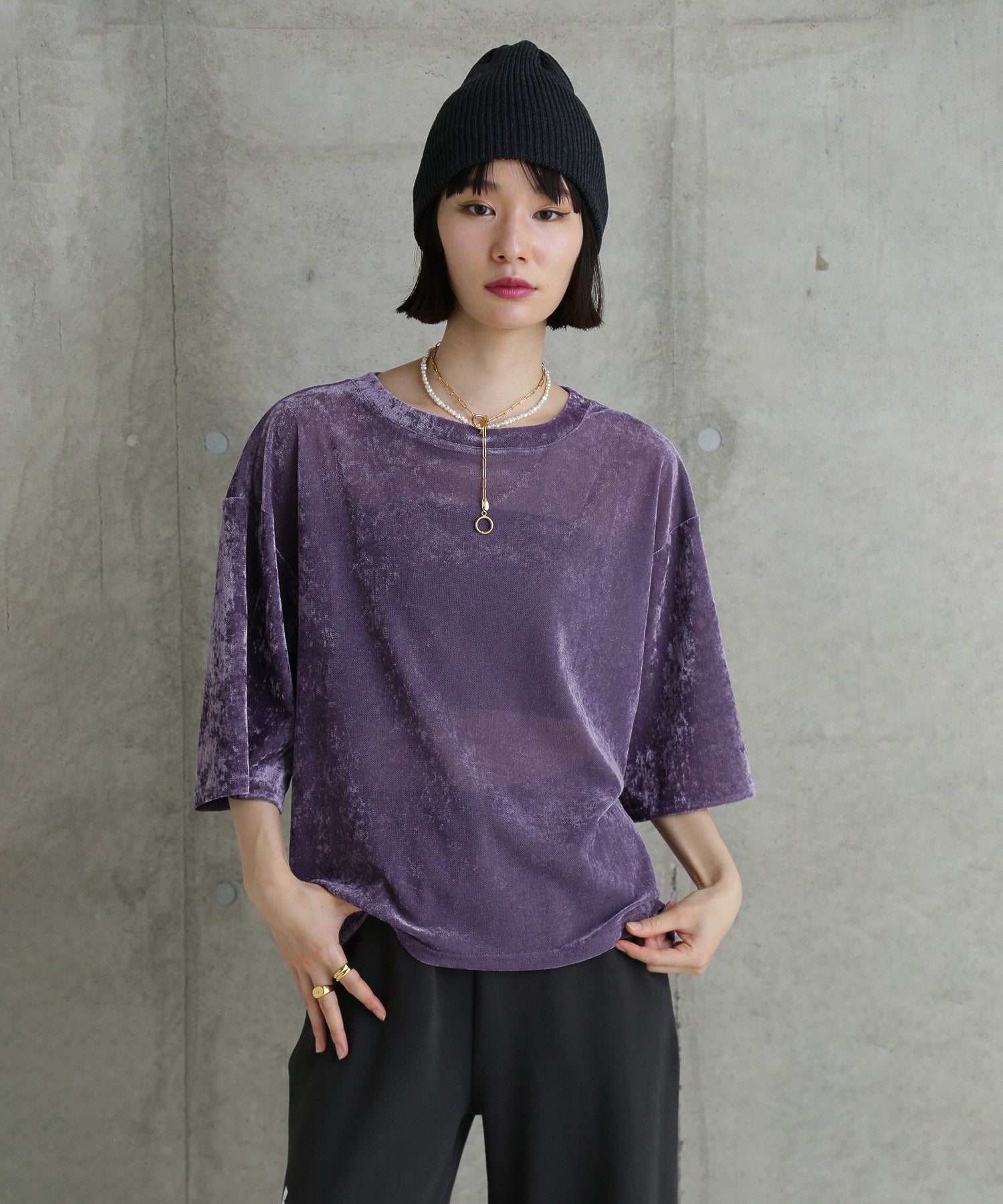 CHIGNON/ベロアメッシュTシャツ