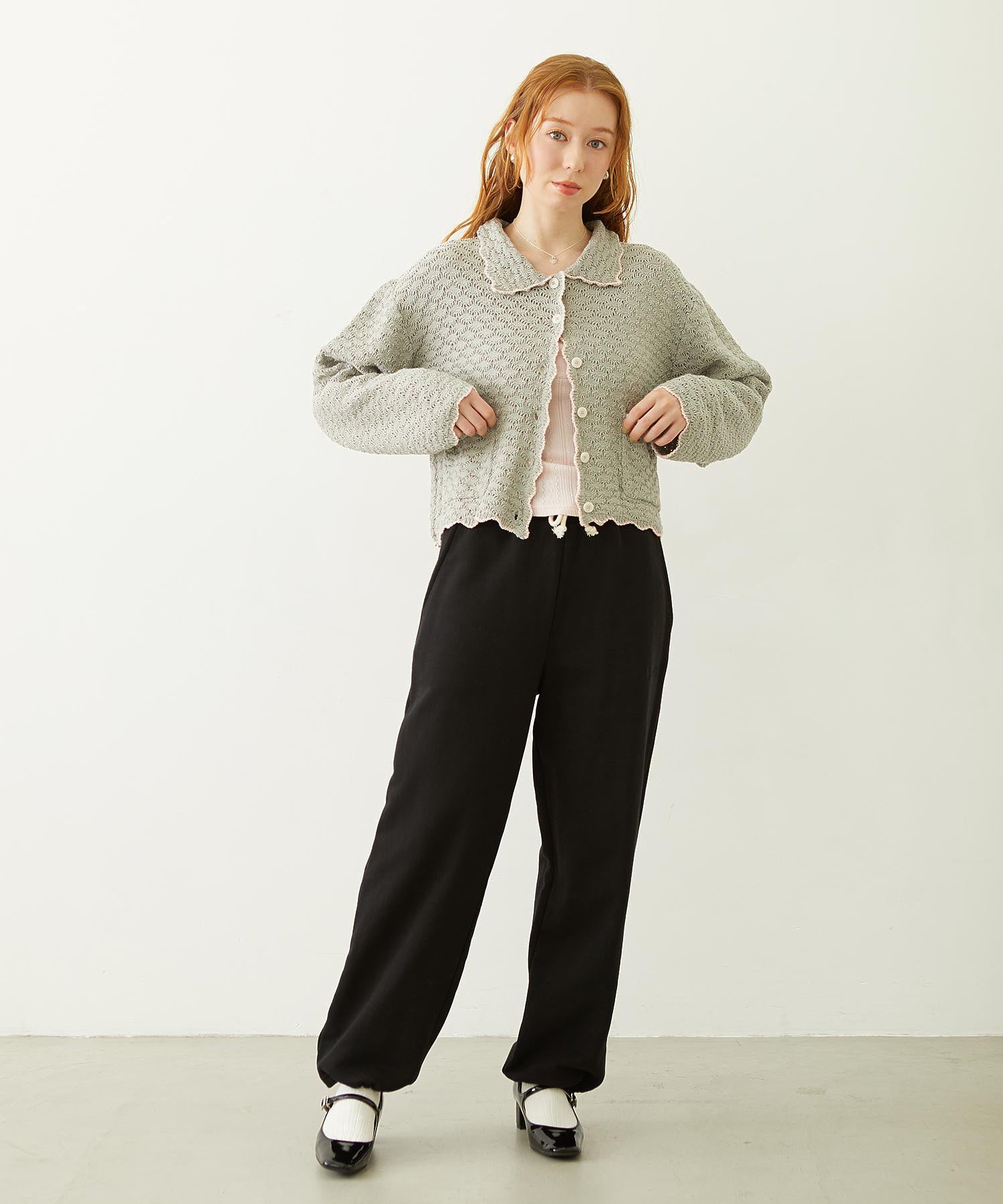 OPEN COLLAR CONTRAST TRIM KNIT CARDIGAN