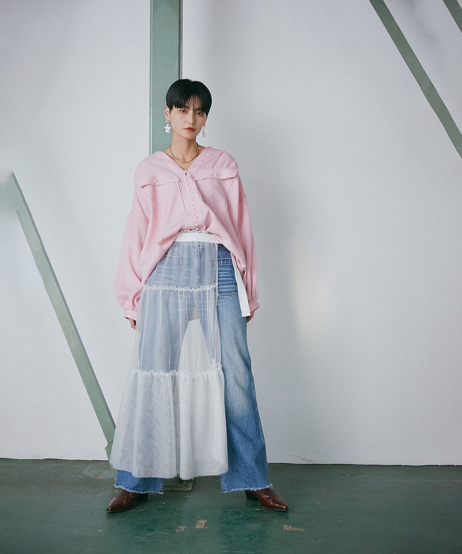 チュールレイヤードスカート