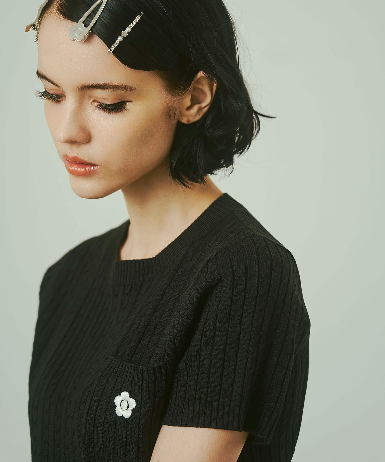 【レッドROSE BUD別注カラー】MARY QUANT/CABLE HALF SLEEVE KNIT