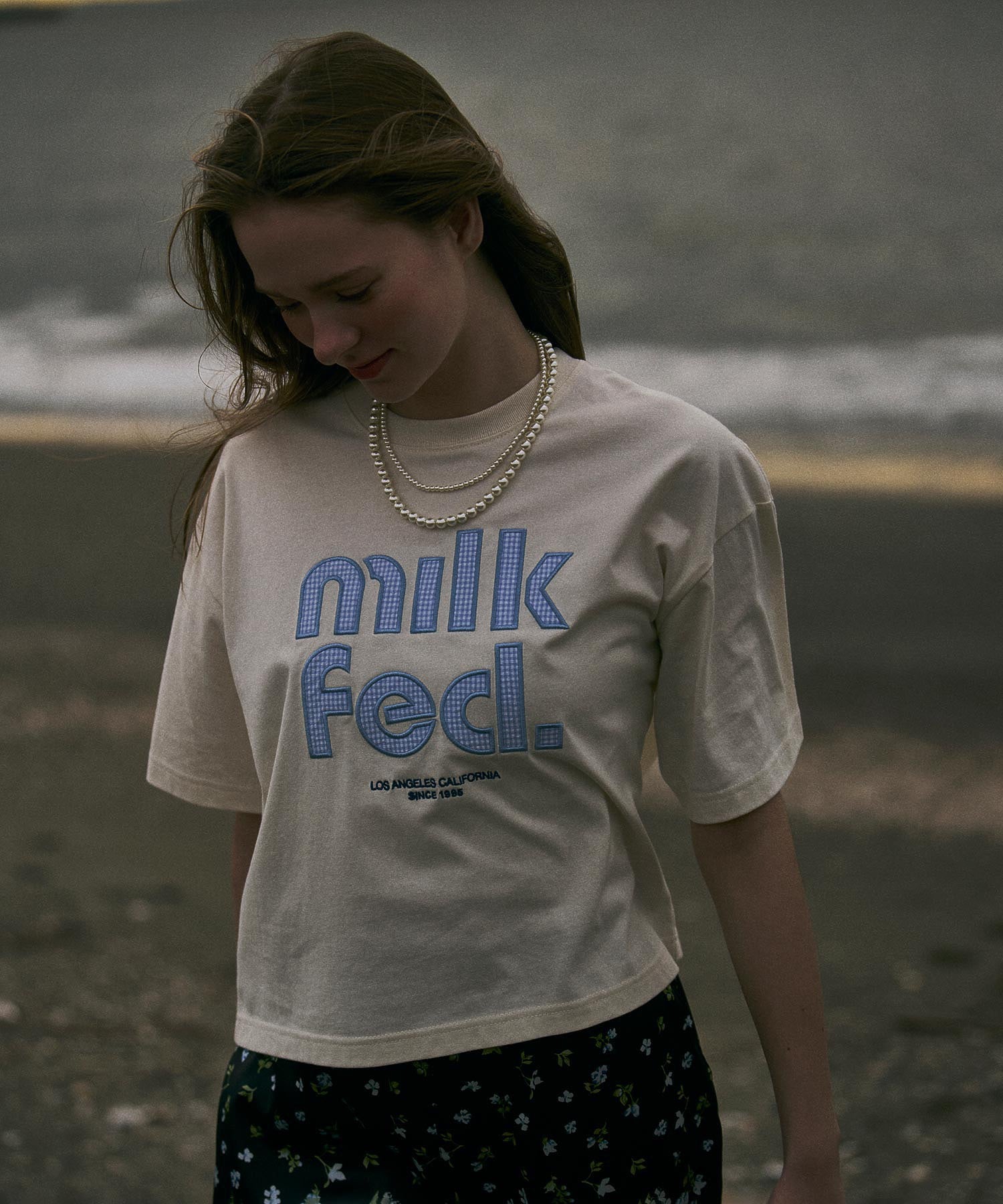 CUT OUT LOGO GINGHAM WIDE S/S TEE