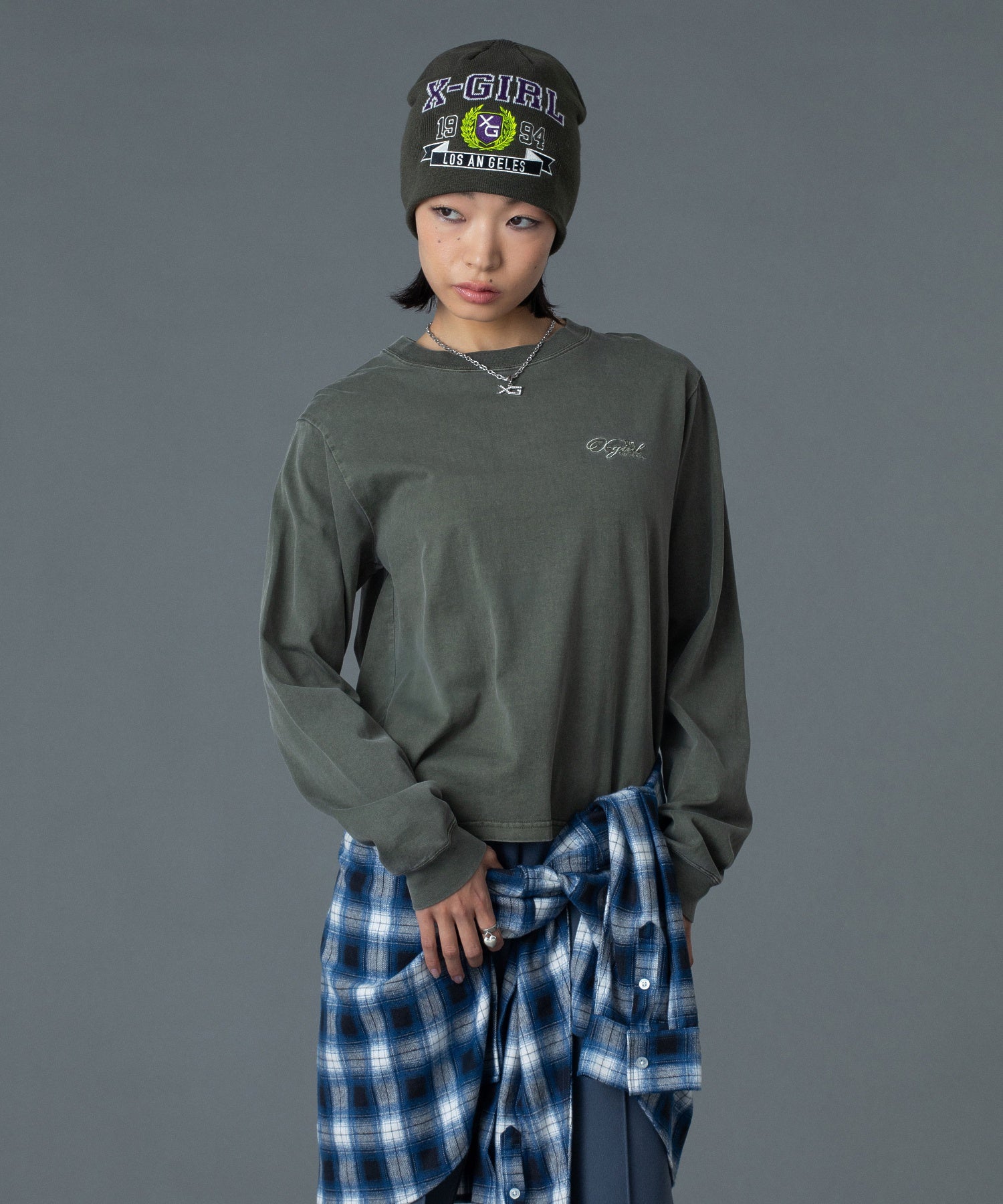 PIGMENT DYED FACE AND LOGO SQUARE PATCH L/S TEE