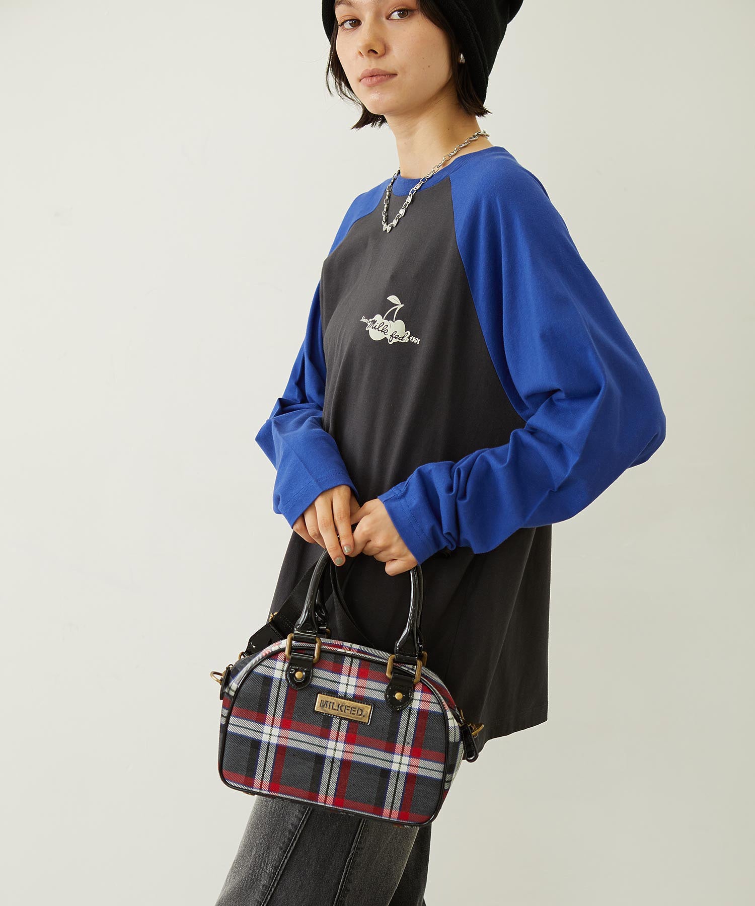 PLAID PATTERN BOSTON BAG