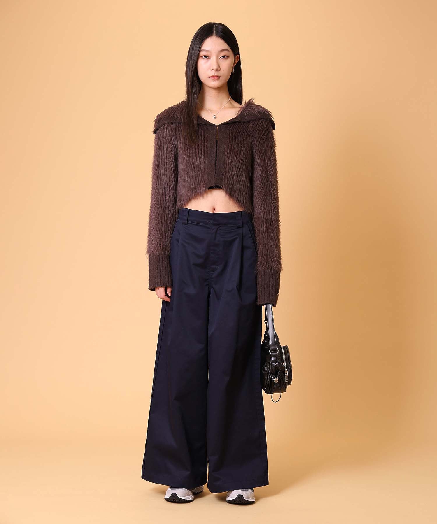 ビッグカラーシャギーニットカーディガン