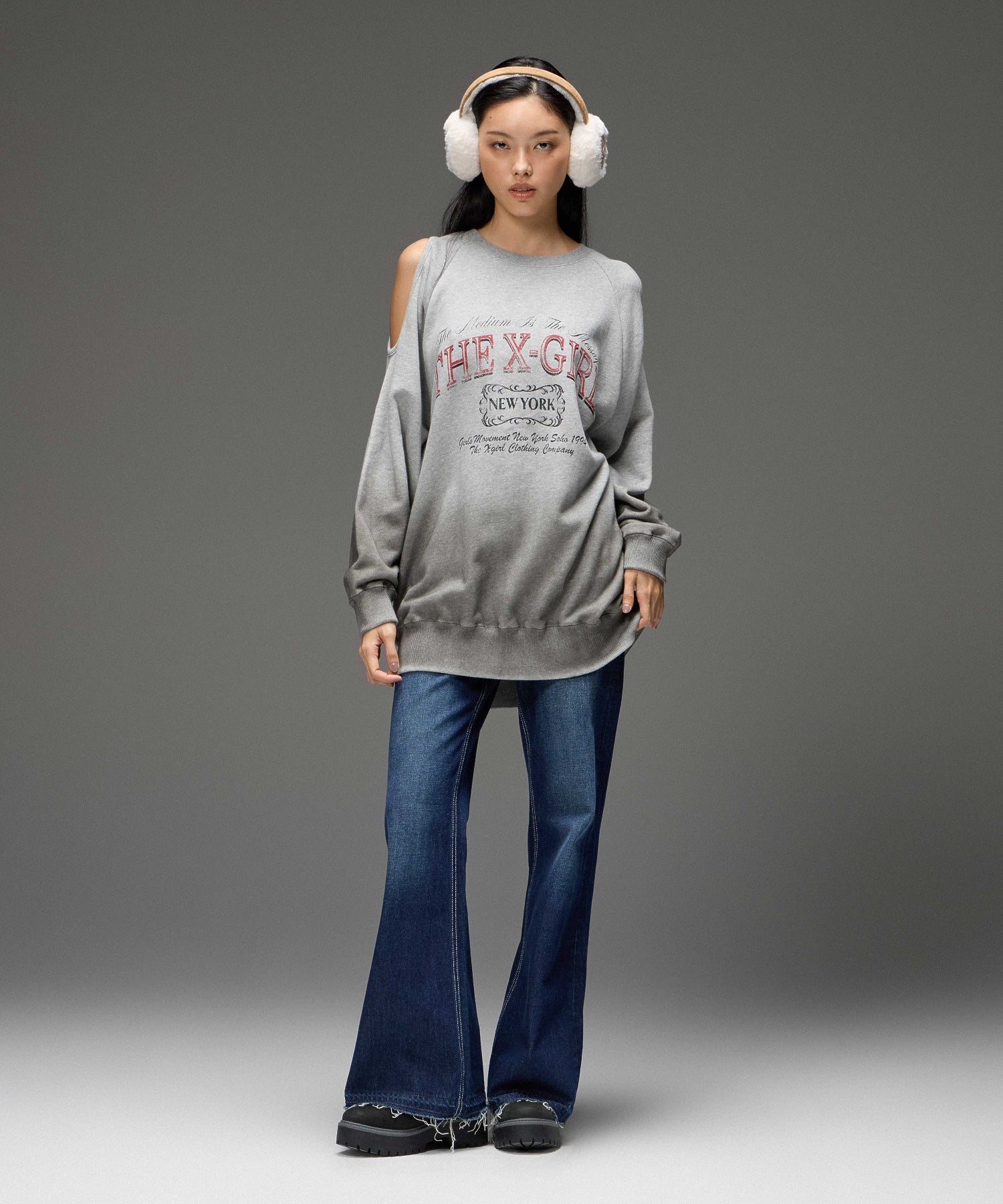 HEART POCKET FLARE DENIM PANTS