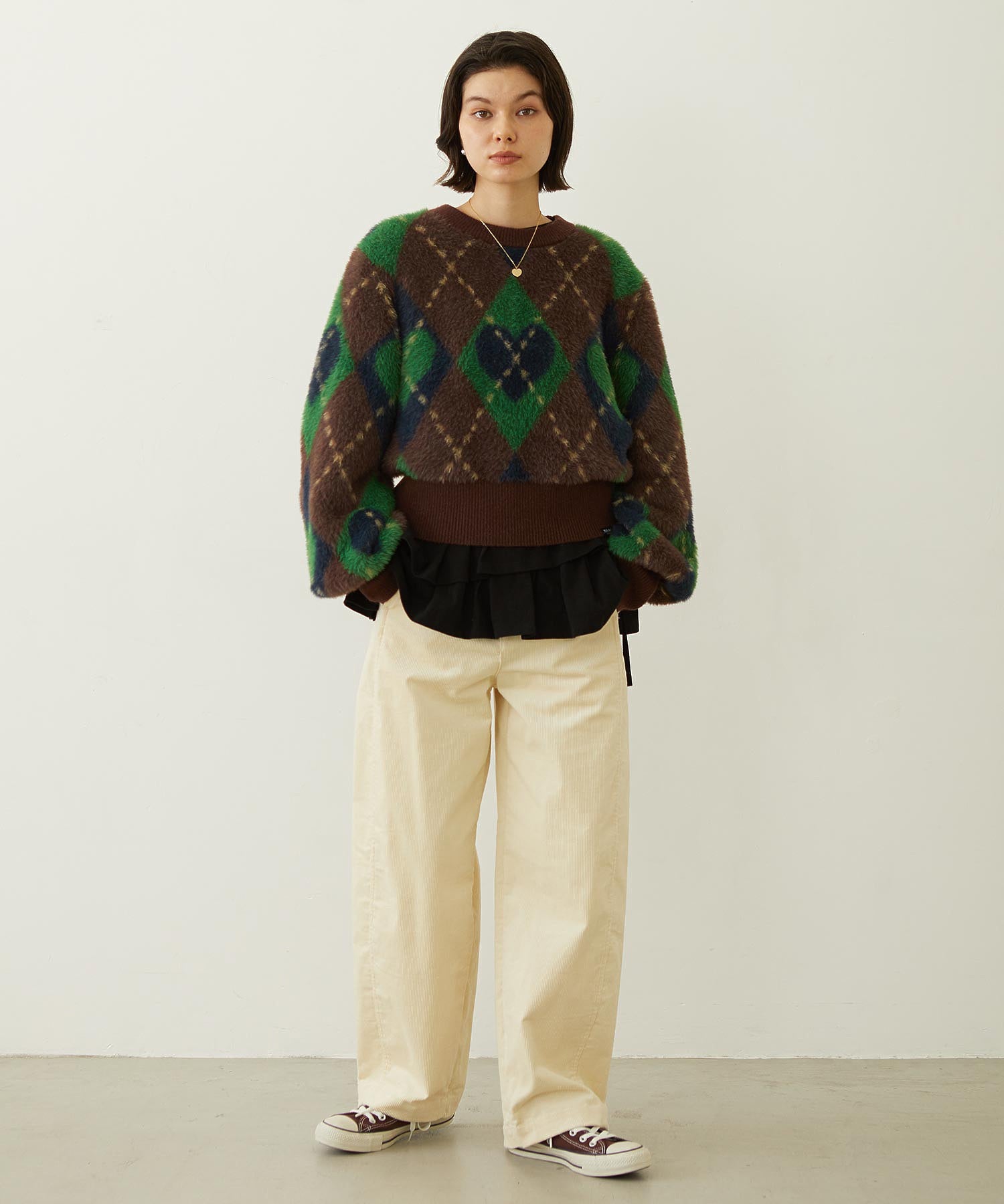 HEART ARGYLE KNIT TOP