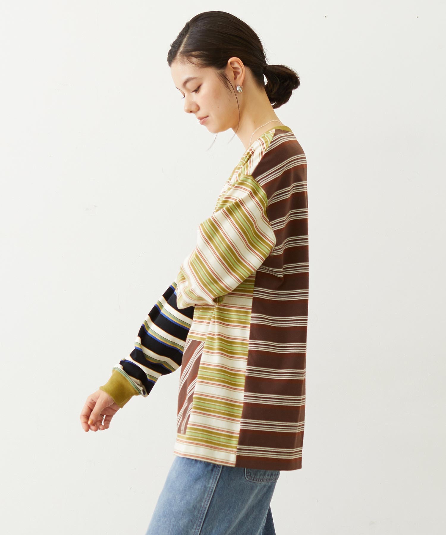 THREE PATTERN STRIPE L/S TOP