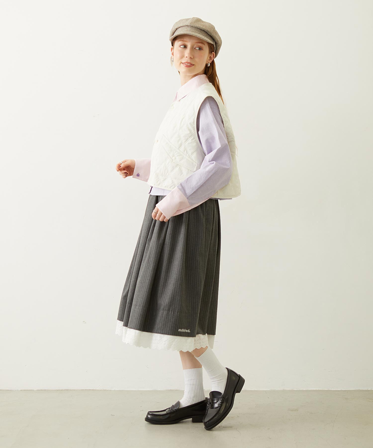 LACE HEM STRIPED SKIRT