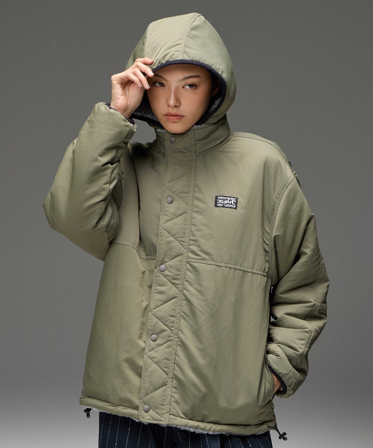 BRUSHED COLLAGE GRAPHIC REVERSIBLE BOA BLOUSON