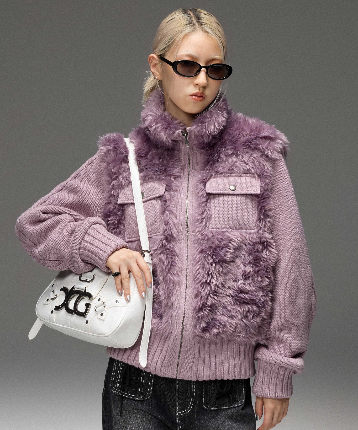 FAUX FUR AND KNIT JACKET