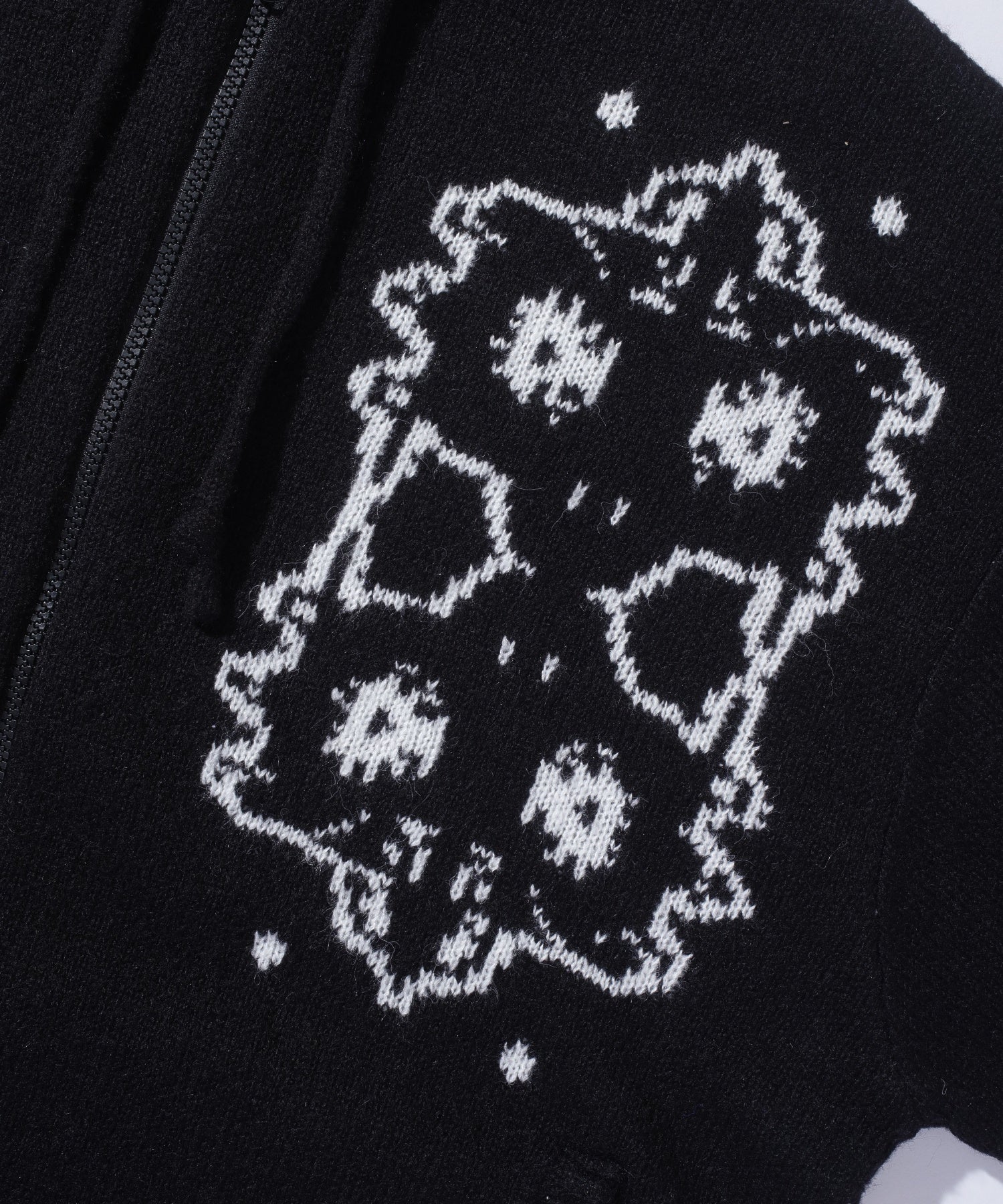 JACQUARD FUZZY ZIP UP HOODED SWEATER