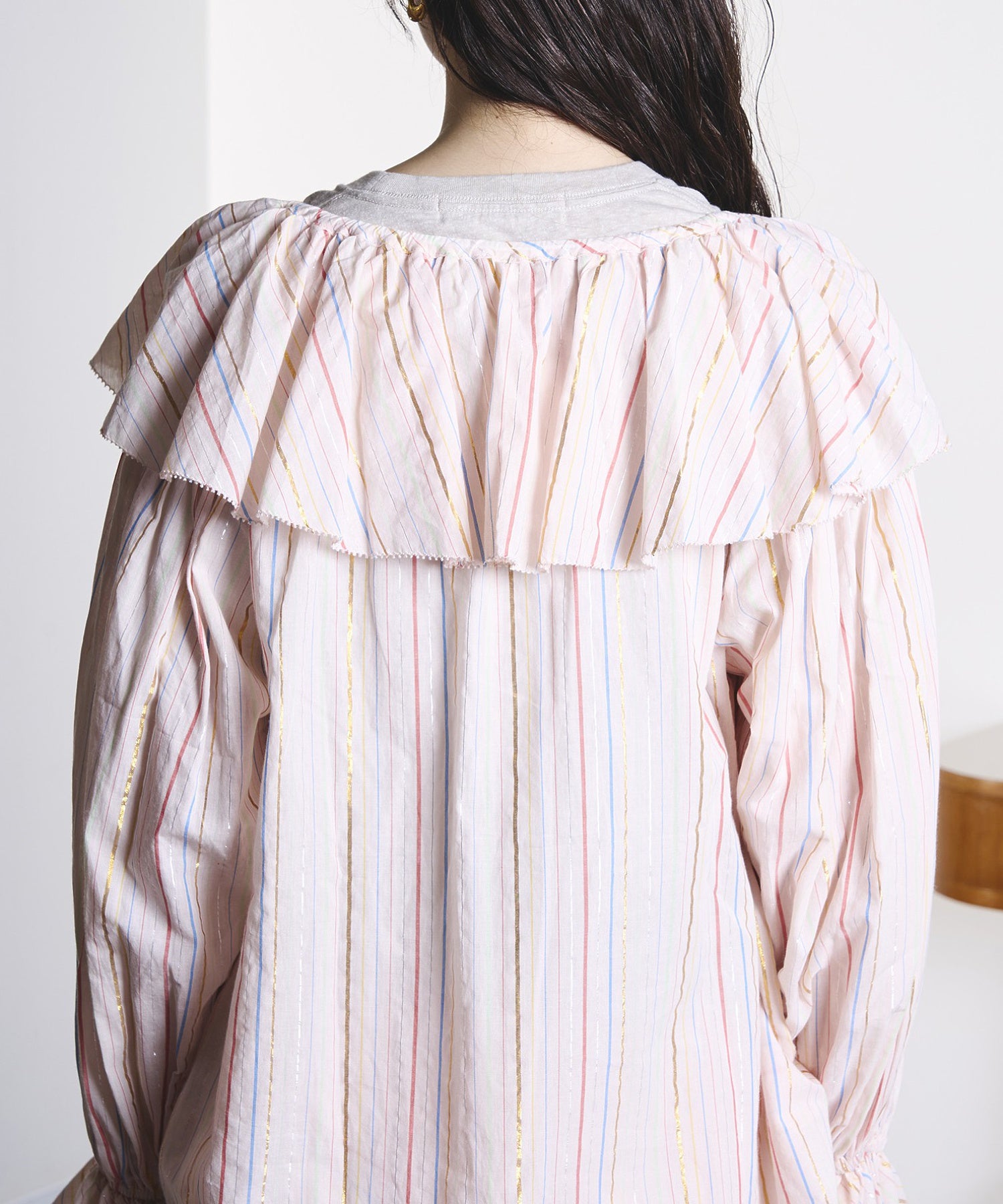 mag.by c/STRIPE FRILL COLLAR BLOUSE