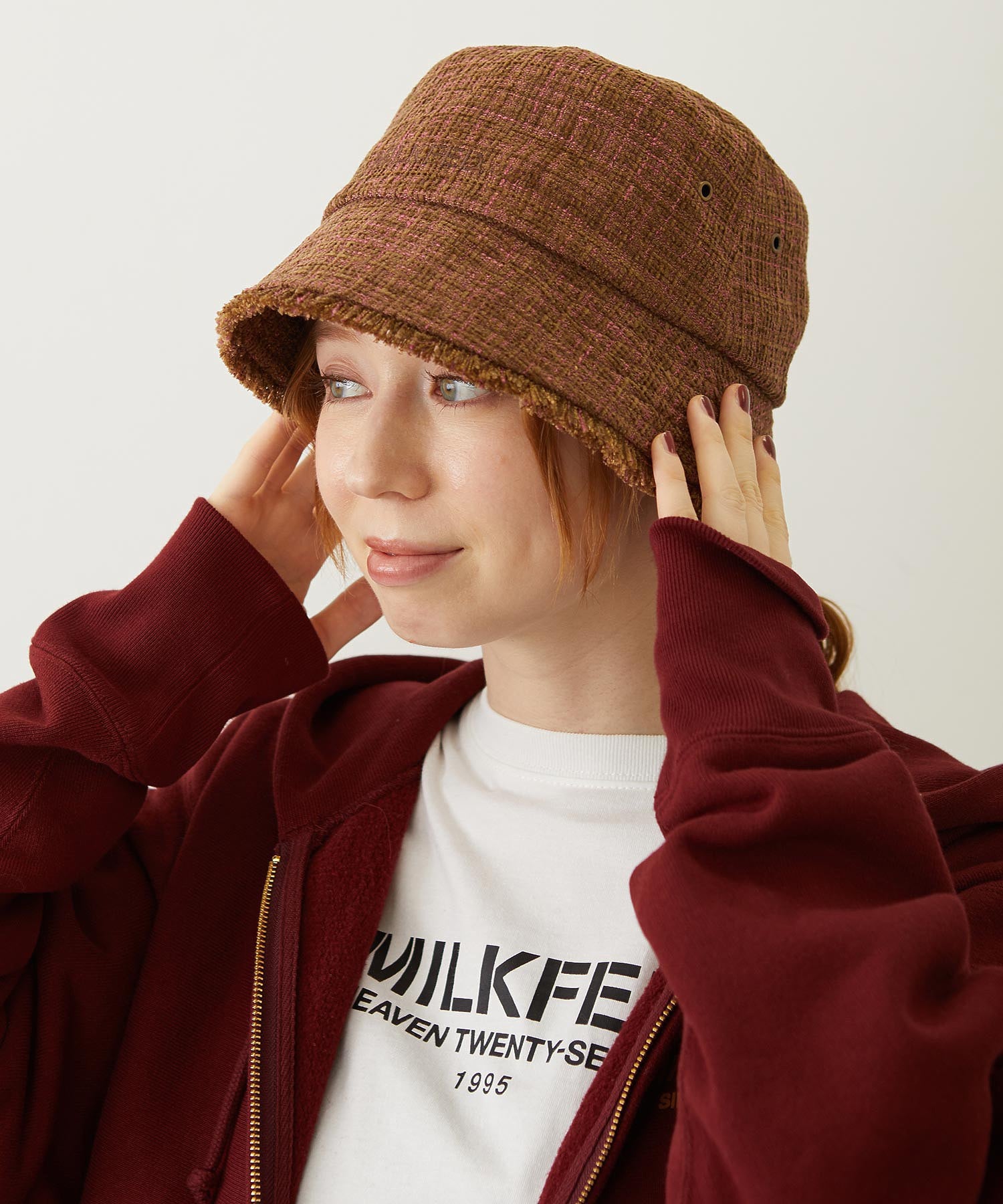 TWEED FRINGE BUCKET HAT