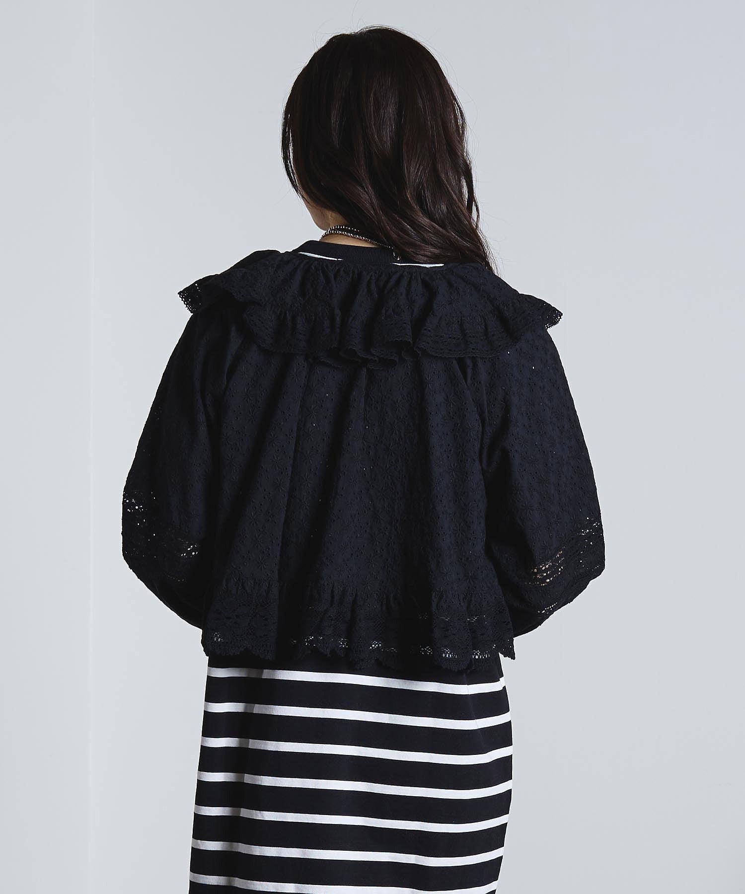 mag.by c/COTTON EMBROIDERY L/S FRILL SHIRT