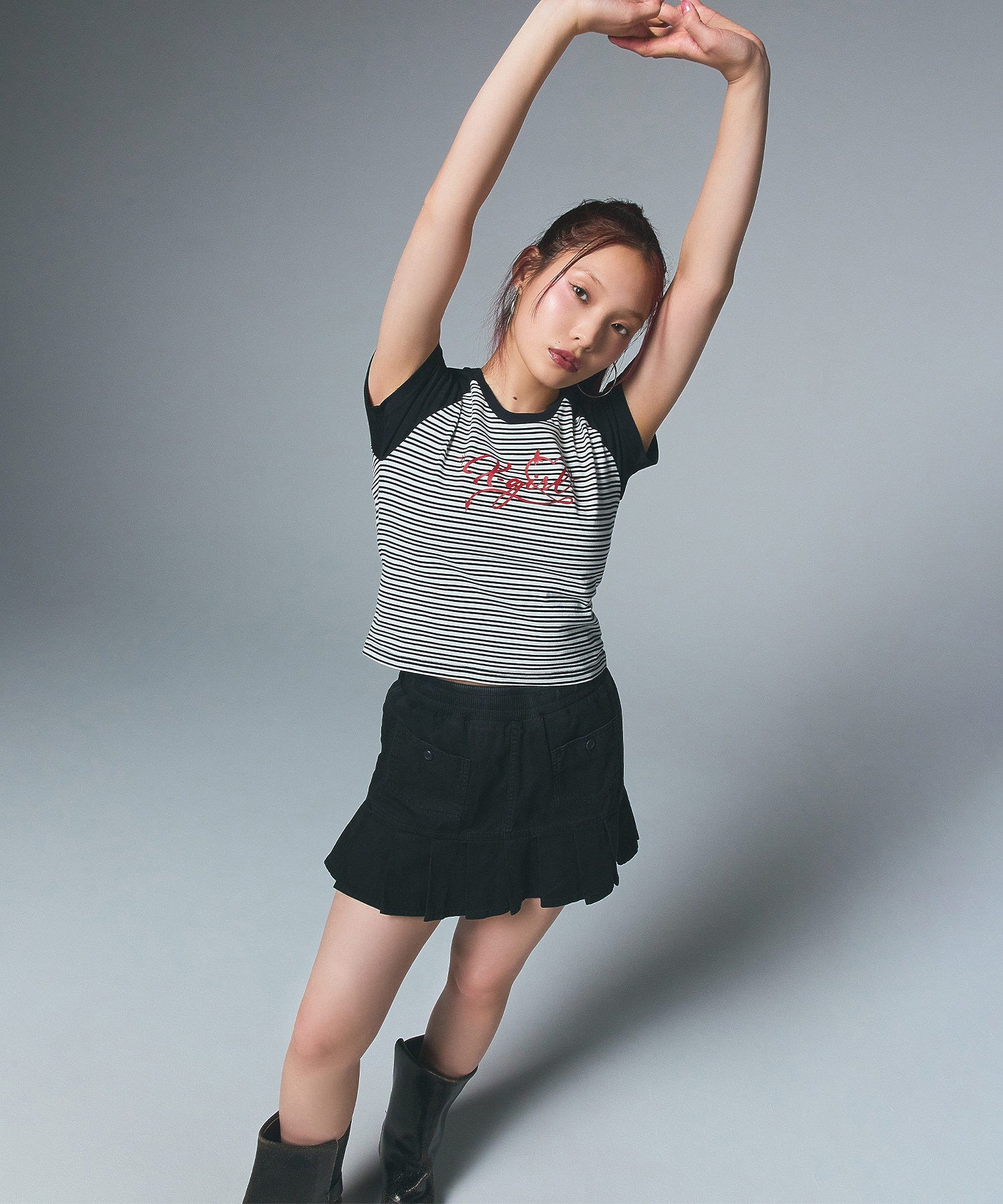 WAIST RIB PLEATED MINI SKIRT