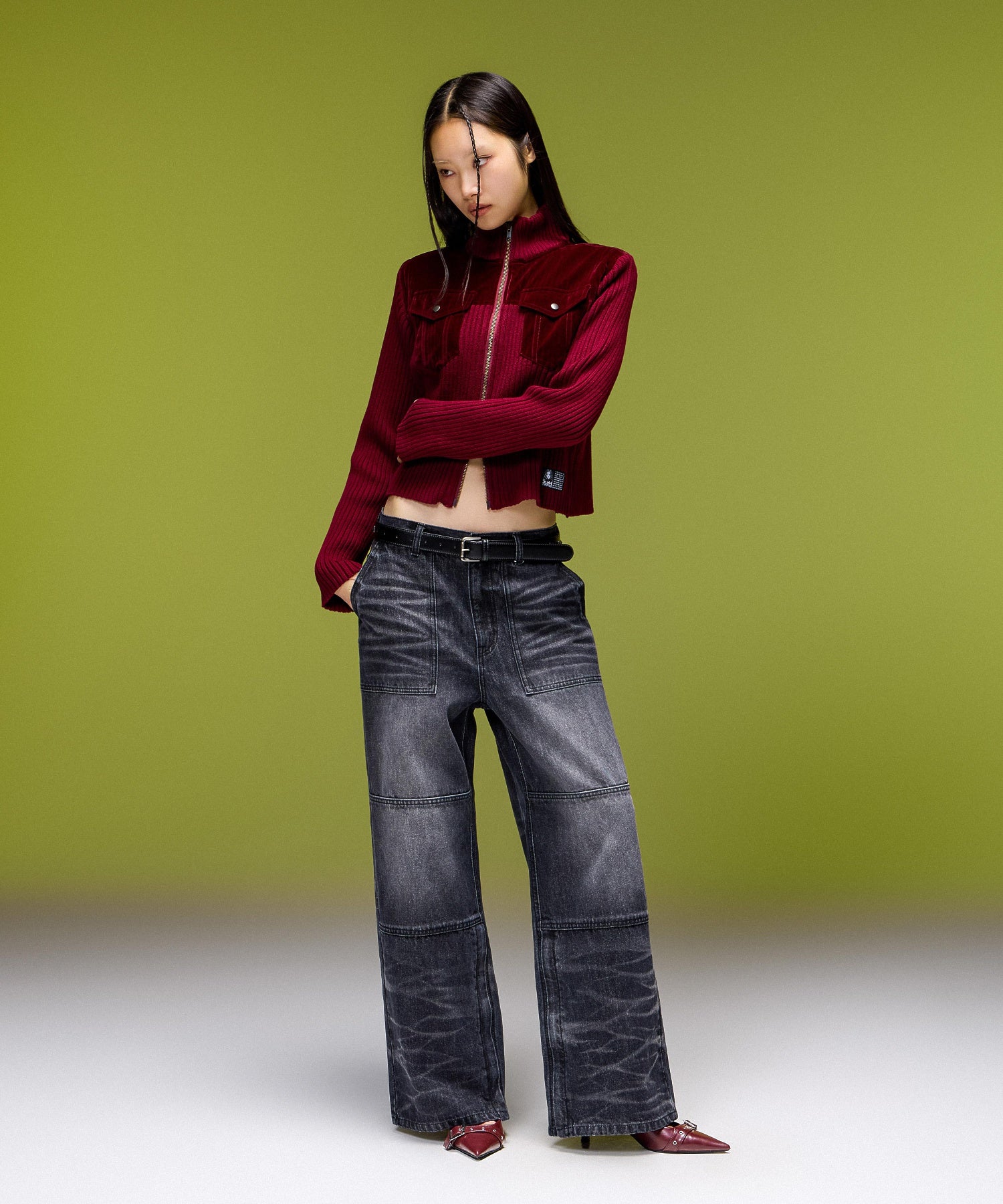 FADED WIDE LEG FLARE DENIM PANTS