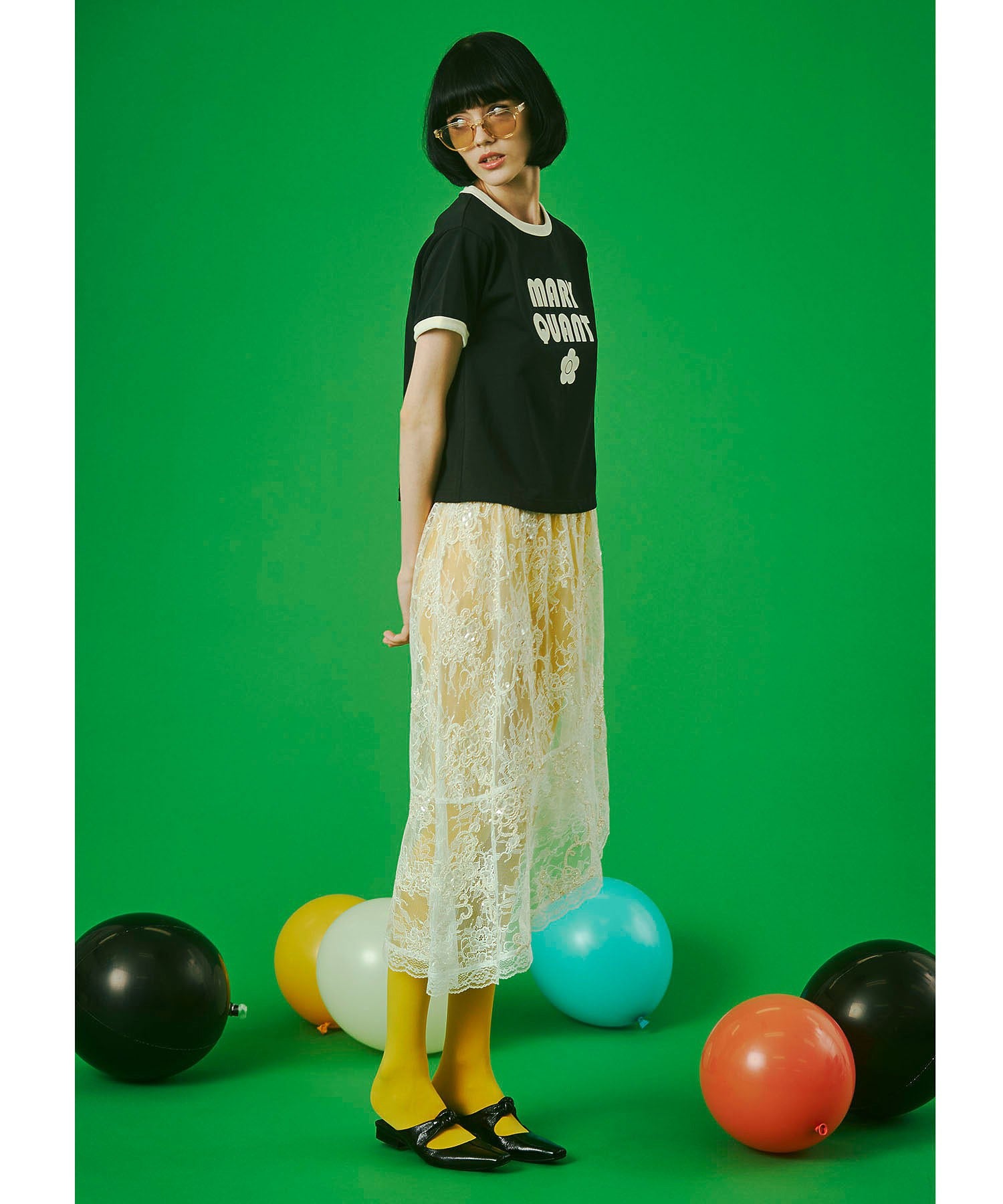 【イエローカラー/S・LサイズROSE BUD別注】MARY QUANT/RINGER TSHIRT
