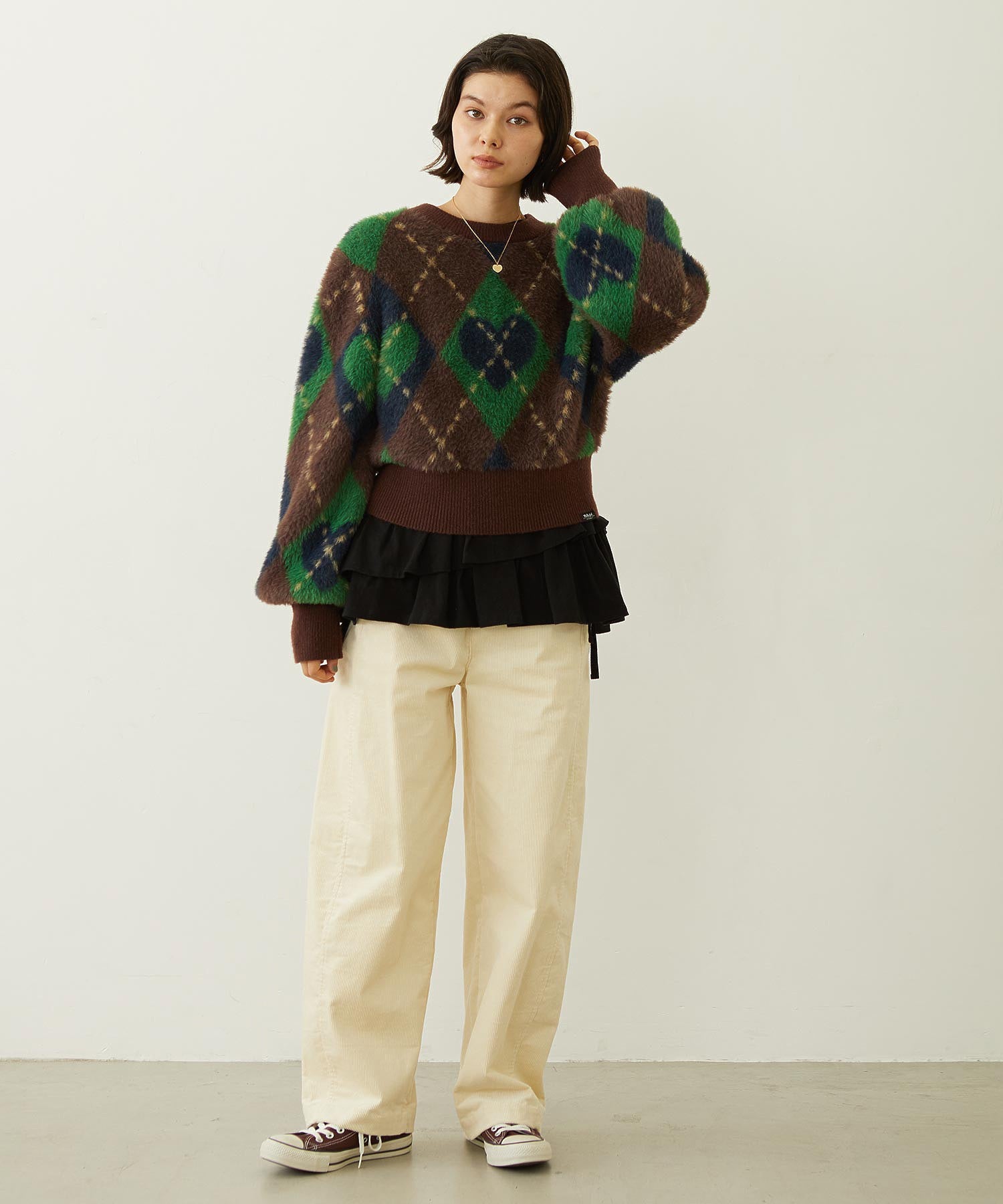 HEART ARGYLE KNIT TOP