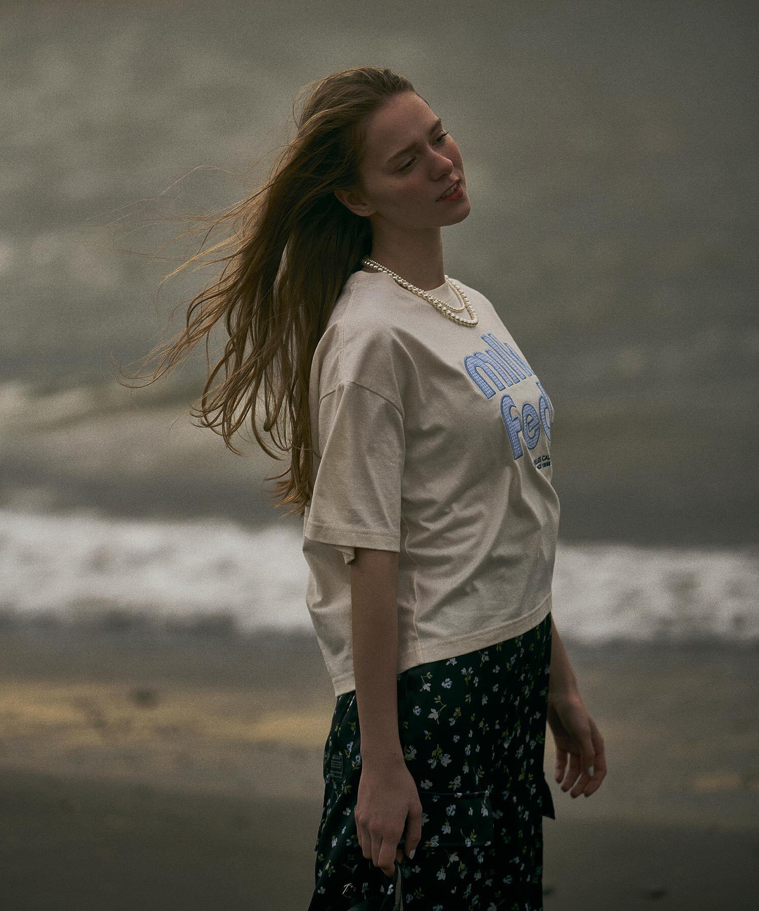 CUT OUT LOGO GINGHAM WIDE S/S TEE