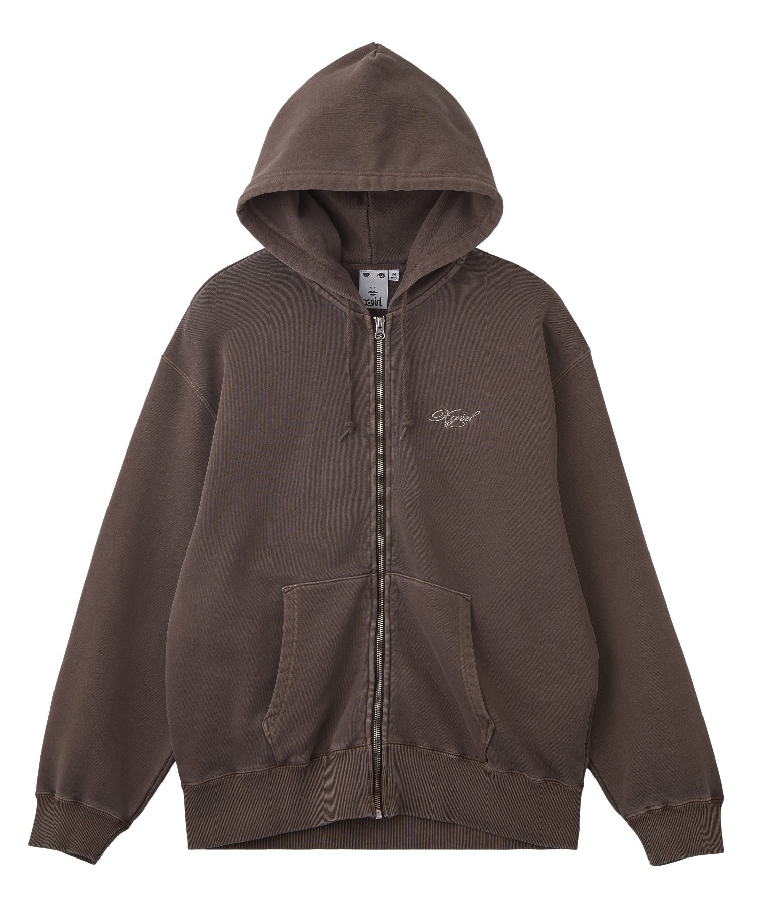 PIGMENT DYED FACE PATCH AND LOGO ZIP UP SWEAT HOODIE