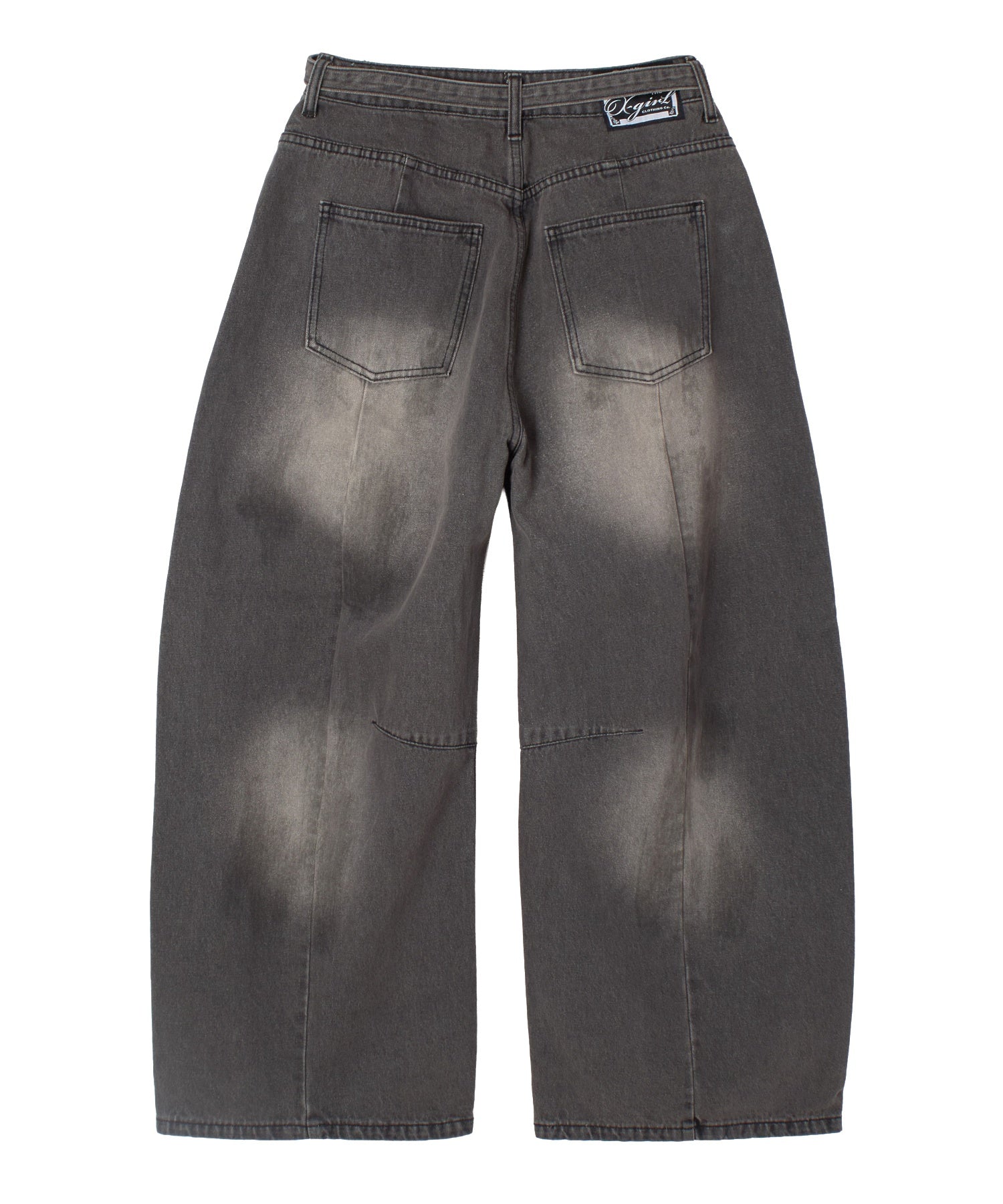 FADED FACE LABEL WIDE BAGGY DENIM PANTS
