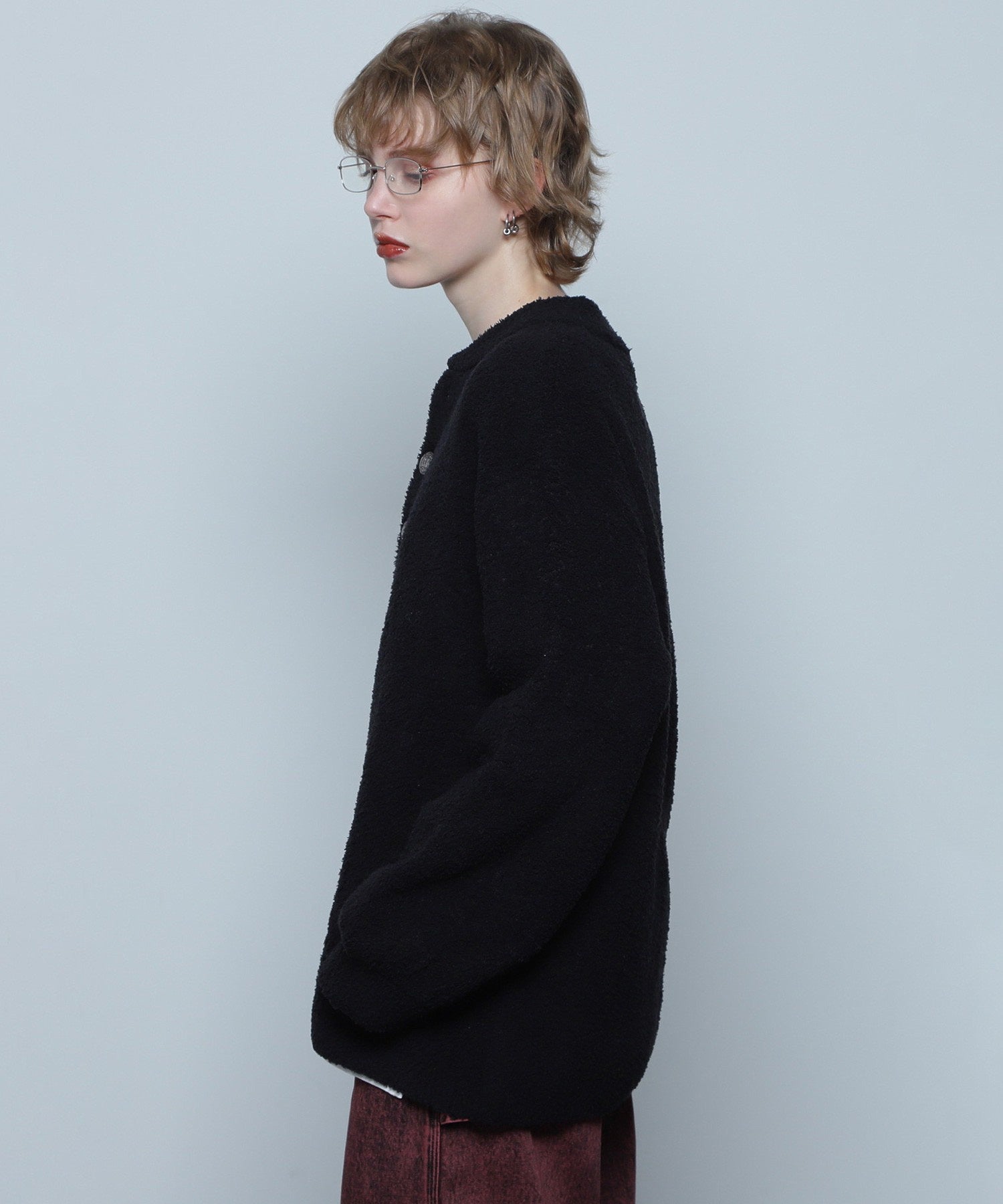 コンチョボタン モコモコ ヘンリーネックトップス