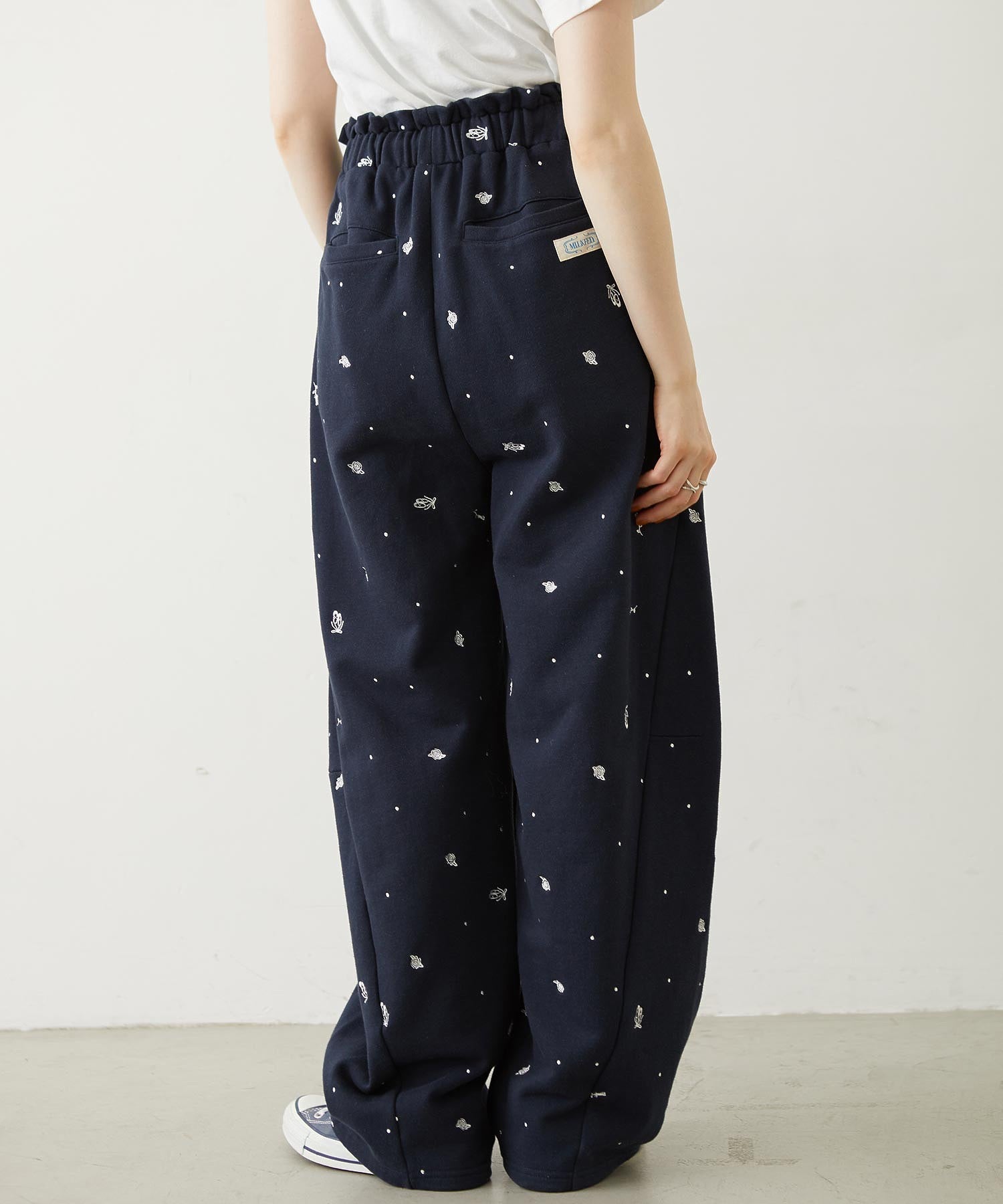 EMBROIDERED ROSE SWEAT WIDE PANTS