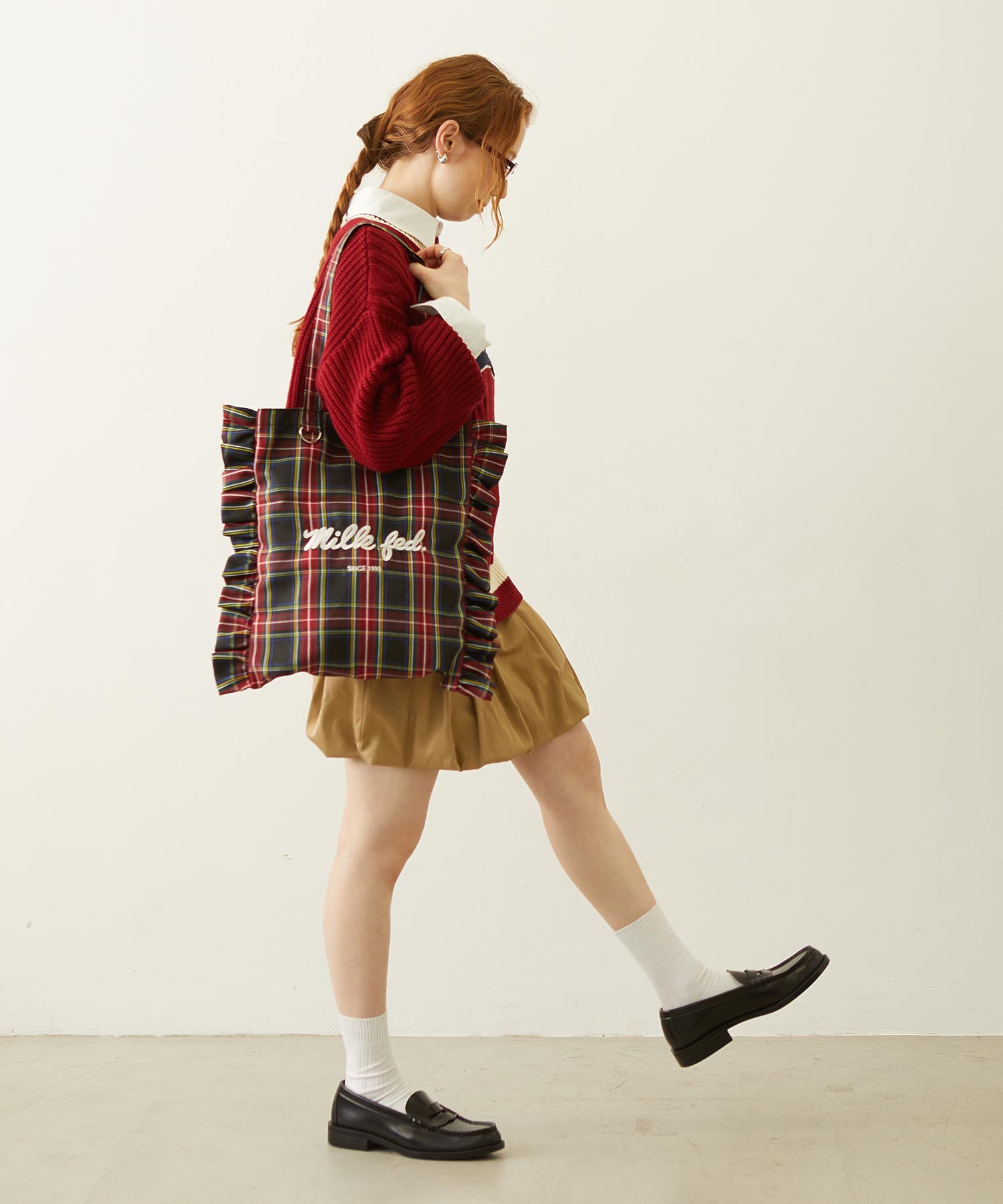 FRILLED TARTAN TOTE BAG
