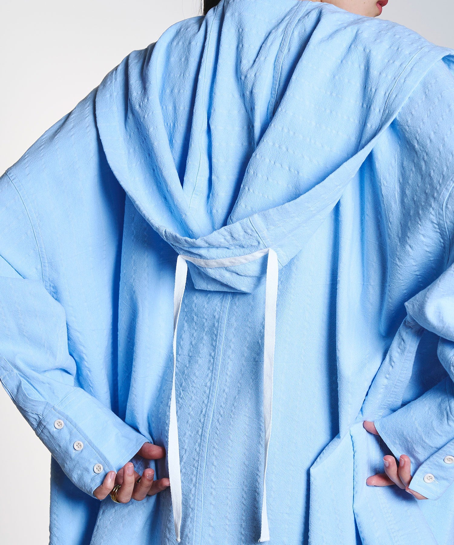 CREOLME/STRIPE HOODED BIG SHIRT