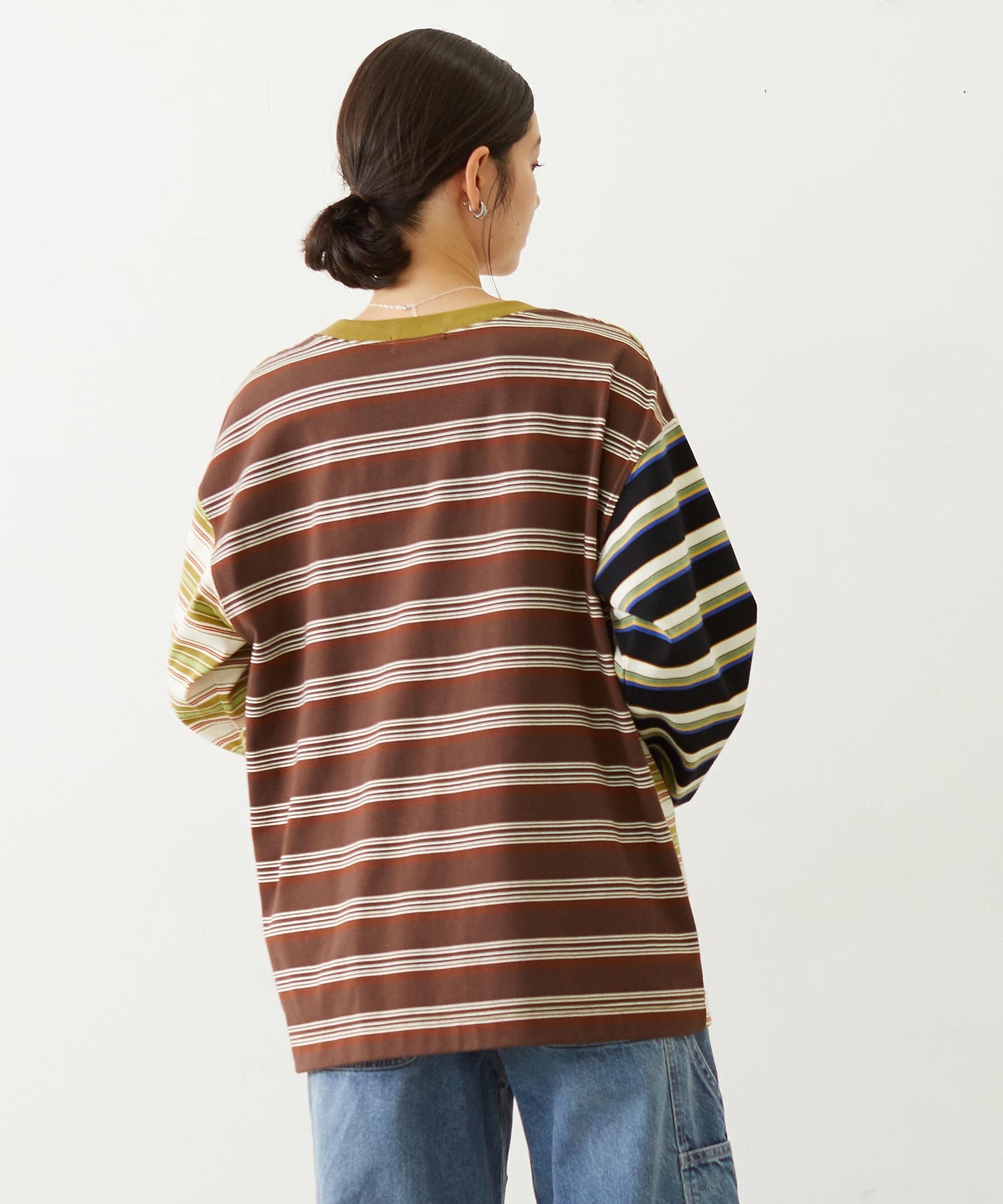 THREE PATTERN STRIPE L/S TOP