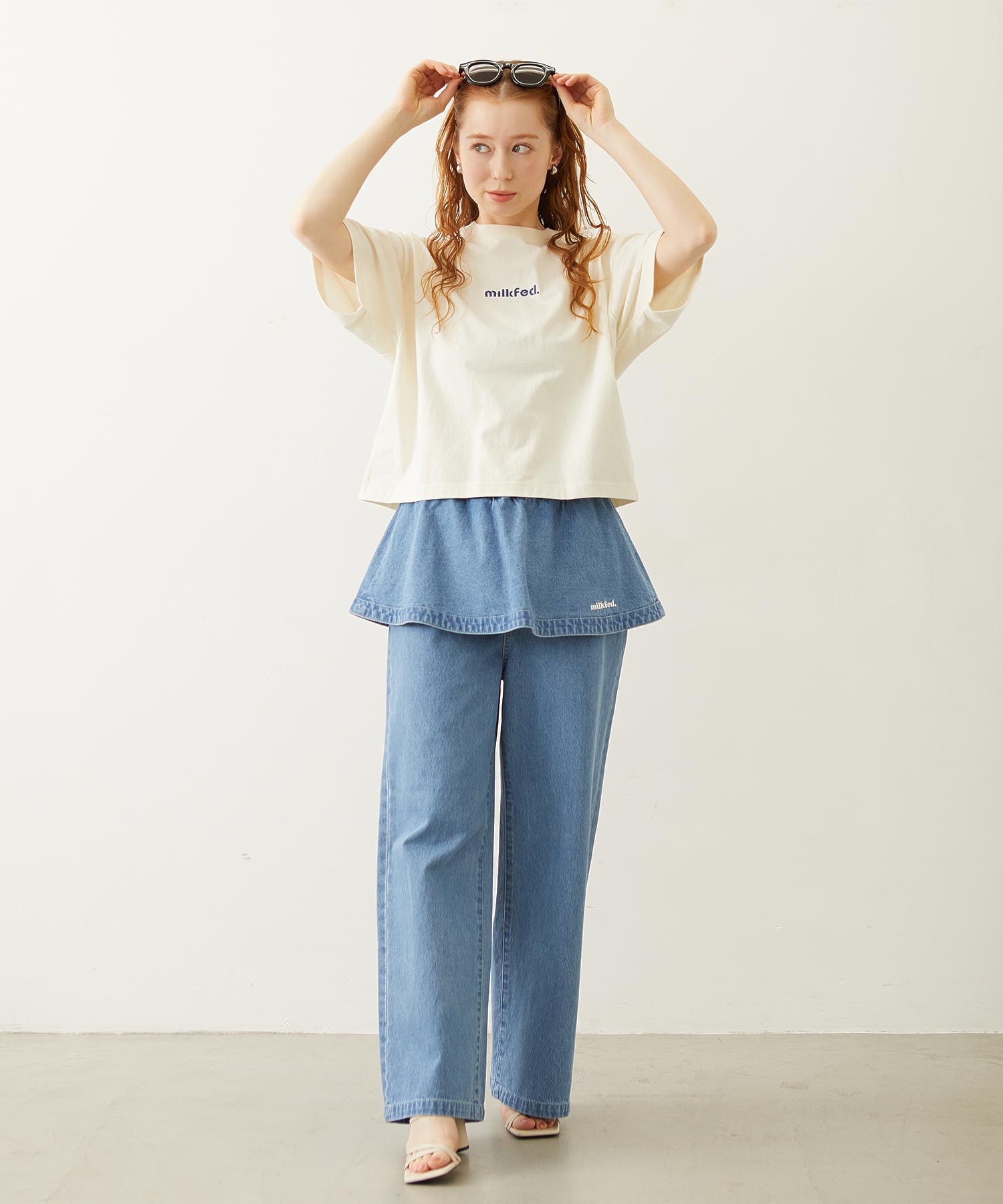 CUT OUT LOGO GINGHAM FLOWER WIDE S/S TEE
